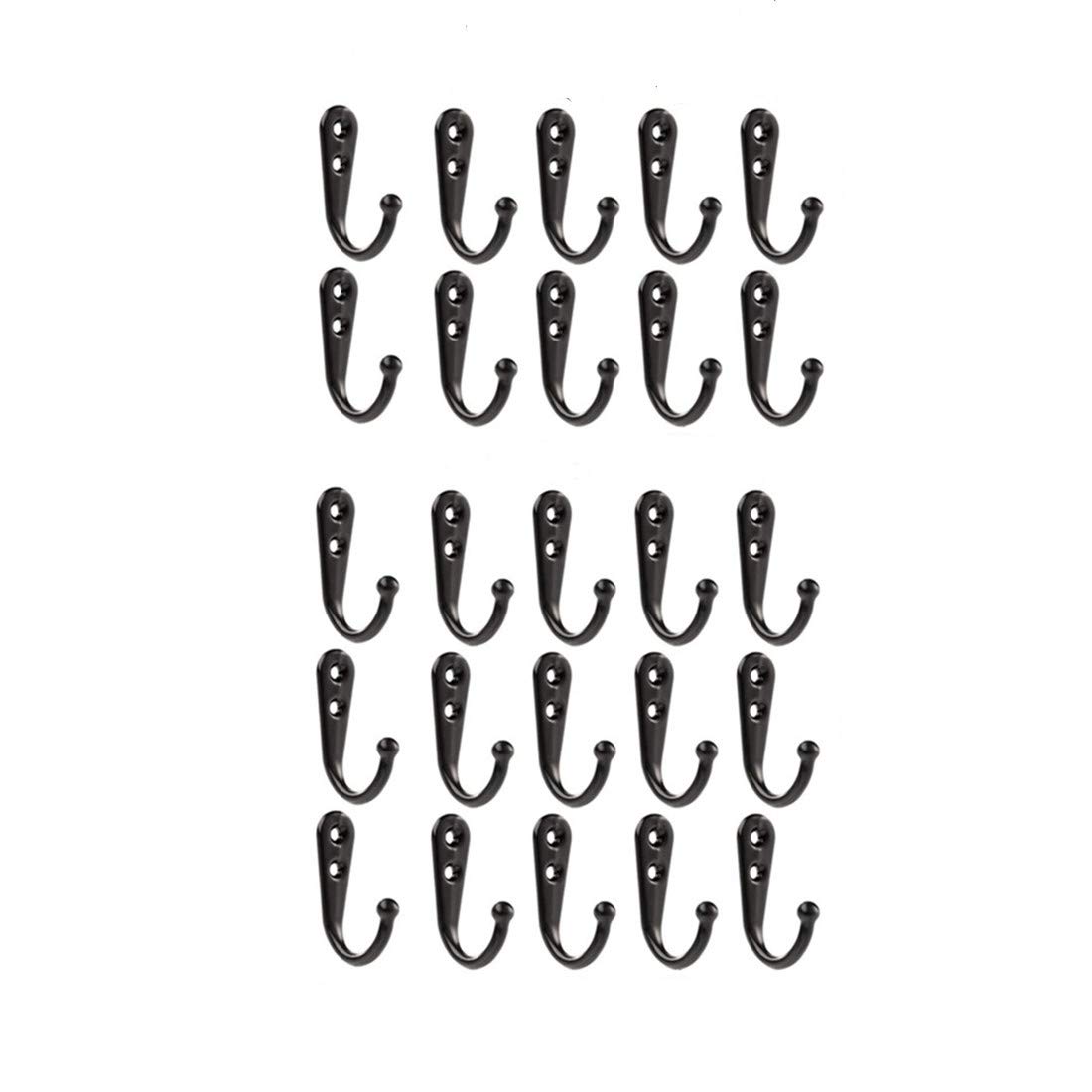 25-Piece Black Wall Mounted Coat Hooks with 50 Screws - Rustic Robe Hangers for Bathroom, Kitchen, Garage & Entryway - Heavy Duty Cloth Hangers for Jackets, Hats, Bags & Towels