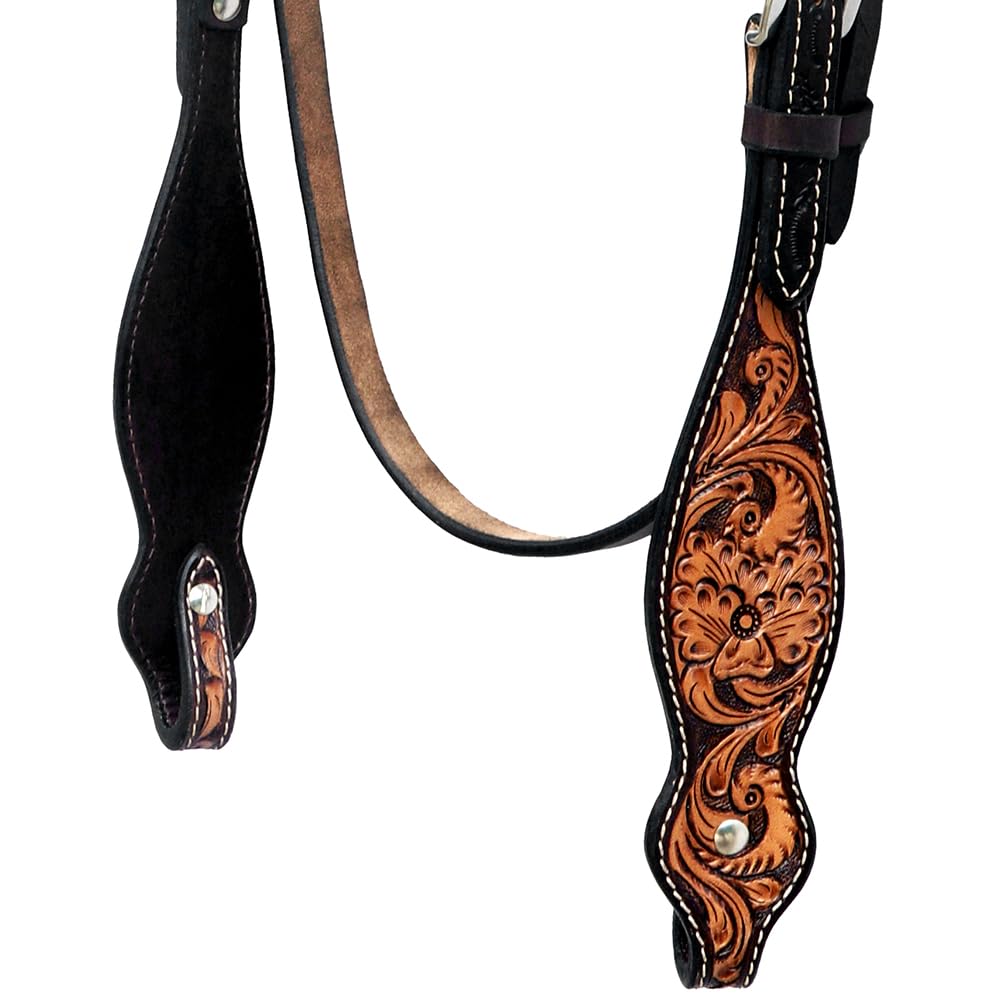 HILASON Floral Hand Carved American Leather Horse Breast Collar & Headstall Set - Brown - Western Riding, Trail Riding, Show & Competition Equestrian Gear