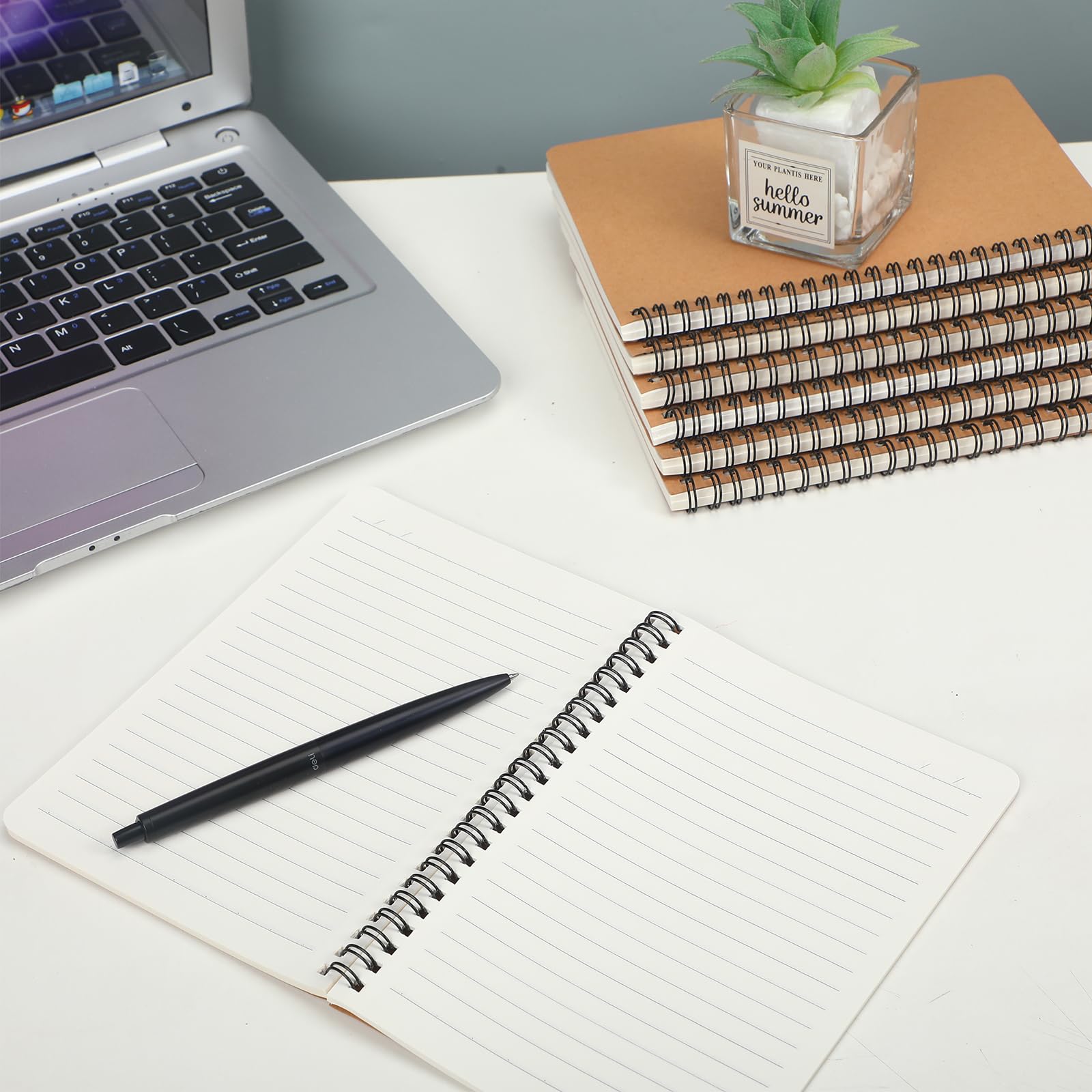 Miikoul 100-Pack A5 Spiral Notebooks - Kraft Paper Cover, 8.3