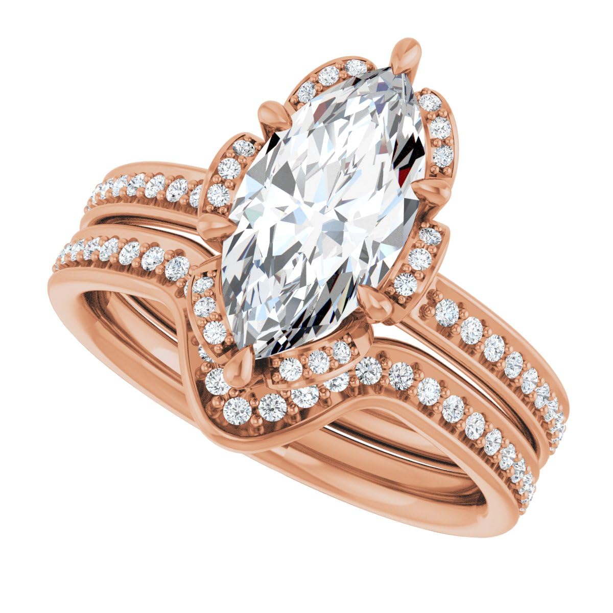 1-2 Ct Marquise Cut Moissanite Engagement & Wedding Bridal Ring Set in 10K/14K/18K Gold or 925 Sterling Silver - Rose Gold Christmas Gift for Women, Anniversary, Proposal, Valentine's Day