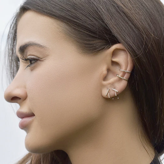 Mini Horizon White Gold Thread Earrings for Women - Elegant Dainty Stud Earrings for Daily Wear, Parties & Gifts