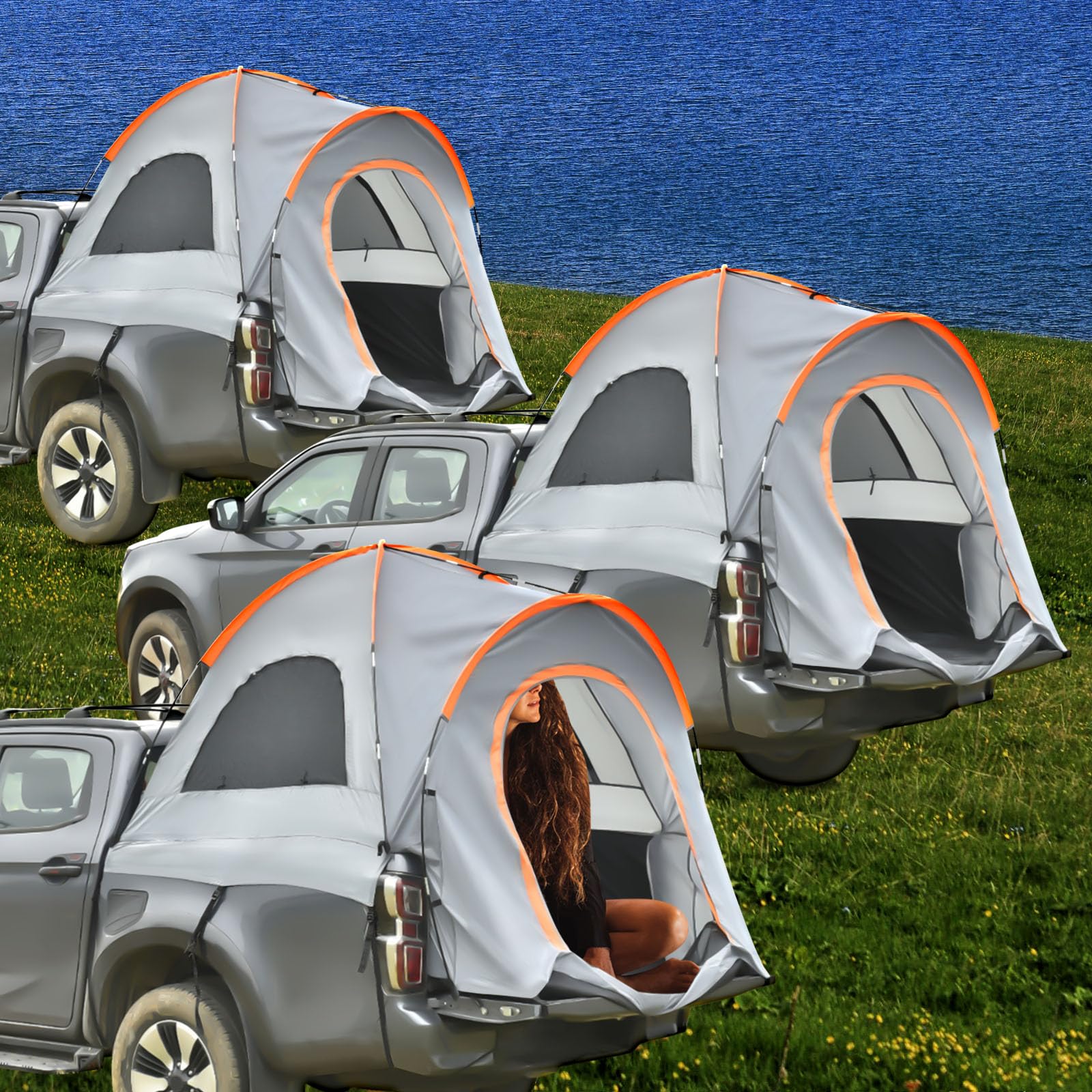Portable Pickup Truck Tent for Camping - Quick & Easy Automatic Setup with Fan, Light, Cushion & Storage Bag | Waterproof Truck Bed Tent for Outdoor Adventures, Road Trips & Tailgating