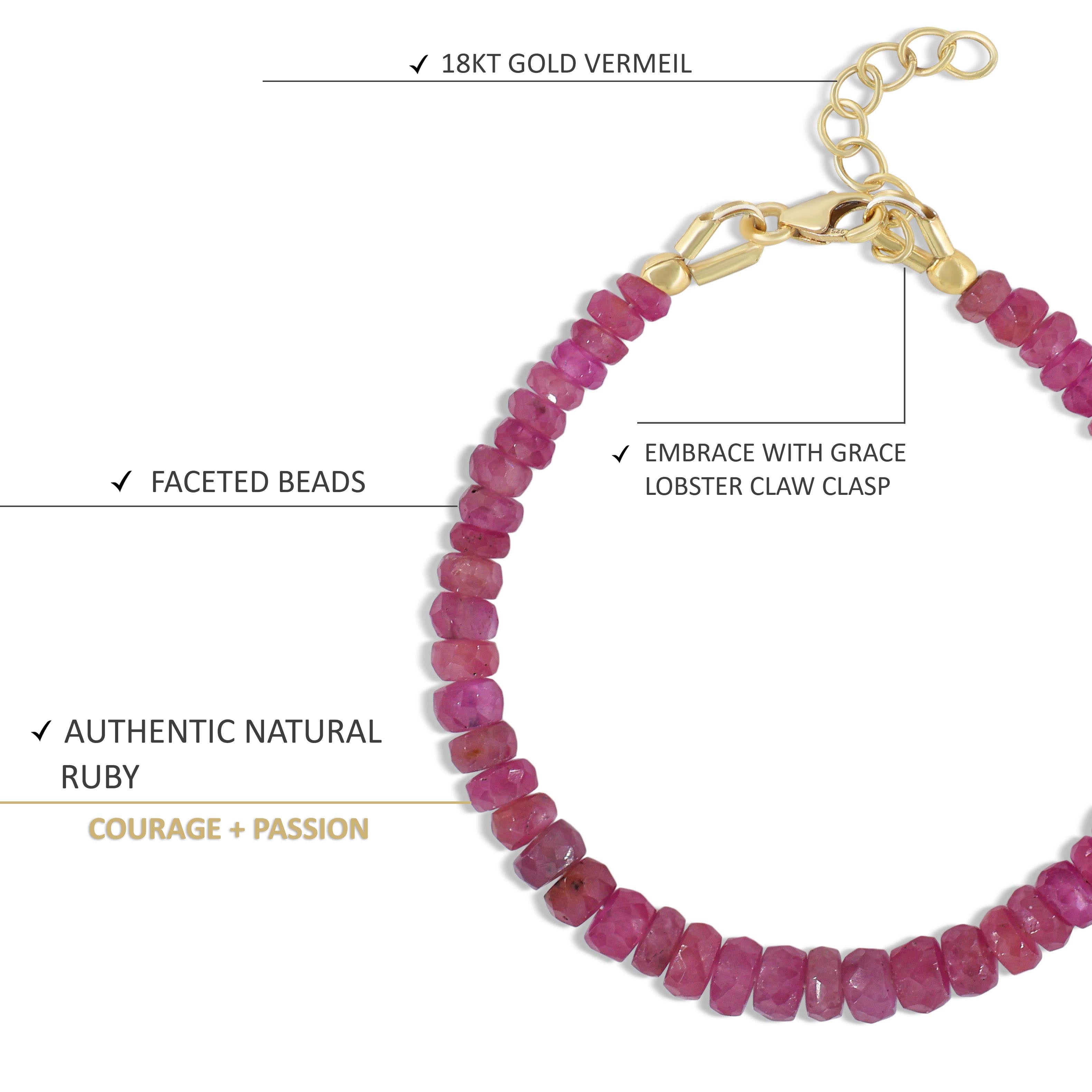 Natural Ruby Plain Beaded Bracelet - Handmade Gemstone Jewelry for Women, Adjustable Stretch Bracelet for Daily Wear, Gift for Her, Birthday, Anniversary, Yoga & Meditation Accessory