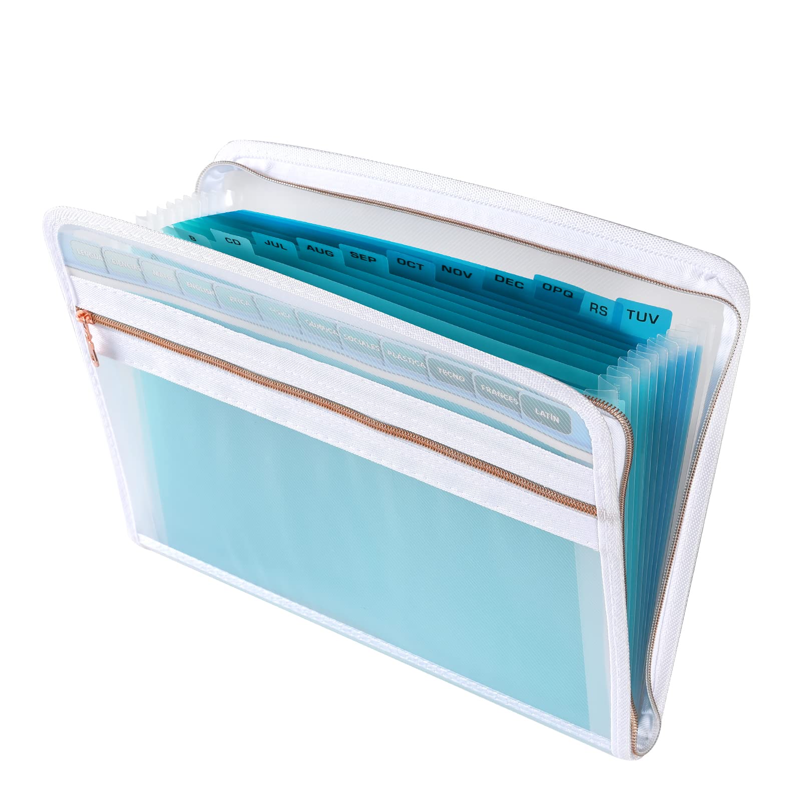 CLOUDIA 13-Pocket Expanding File Folder with Sticky Labels - Accordion Document Organizer with Zipper Closure for Letter/A4 Paper - Teal Office Supplies for Home, School & Business Organization