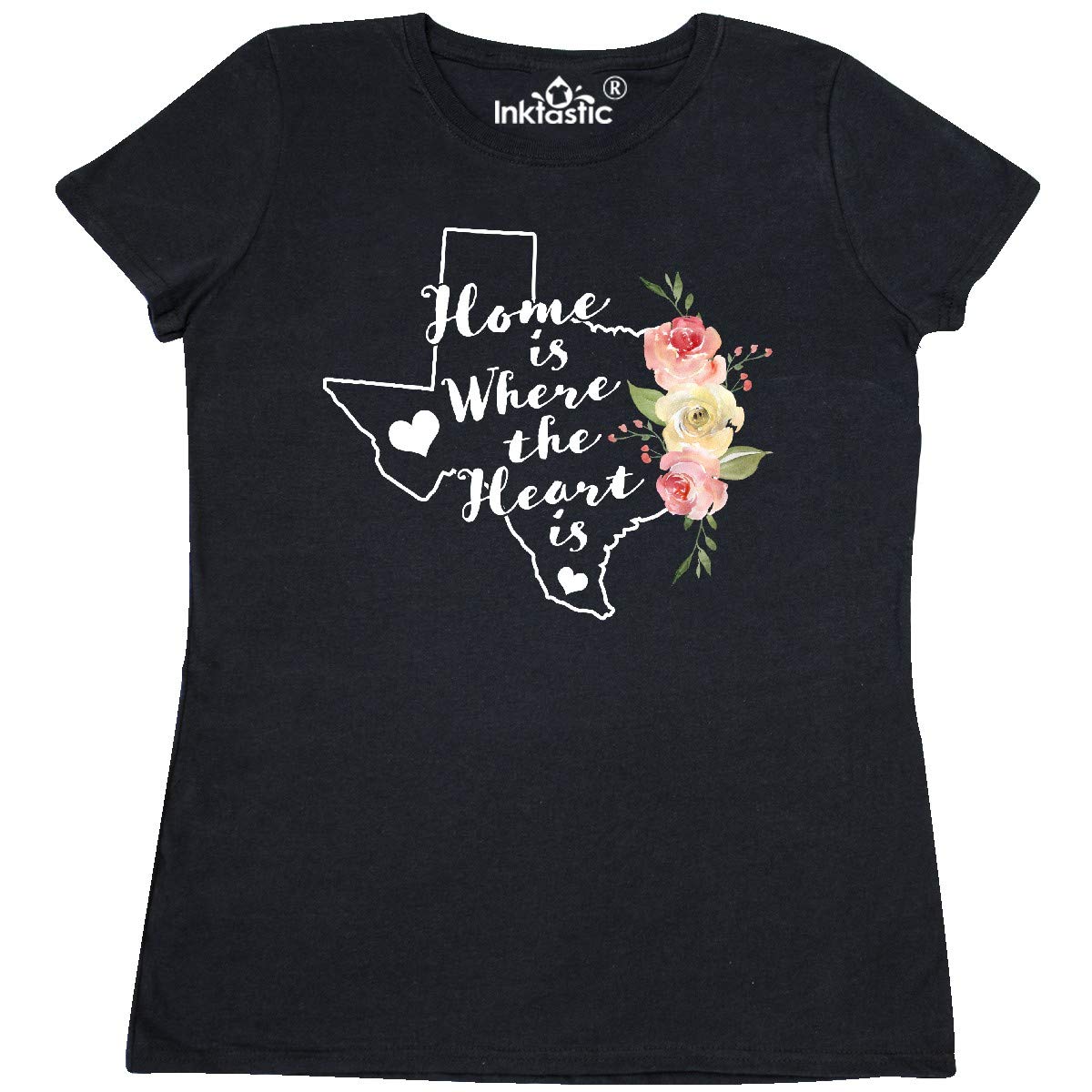 Inktastic Texas Home is Where The Heart is Watercolor Print Women's T-Shirt - Soft Cotton Tee for Casual Wear, Travel & Texas Pride