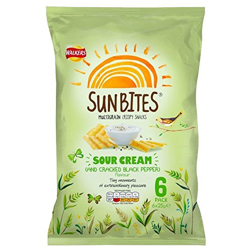 Walker's Sunbites Sour Cream & Black Pepper Snacks - 6 Pack (25g Each) | Crunchy Wholegrain Crisps | Perfect for Lunchboxes, Picnics & Movie Nights