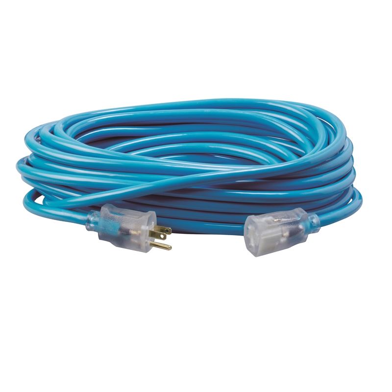 **12/3 Heavy Duty 15 Amp SJTW High Visibility Orange Extension Cord with Lighted End - 50 Feet - Ideal for Construction, Workshops & Outdoor Power Tools**