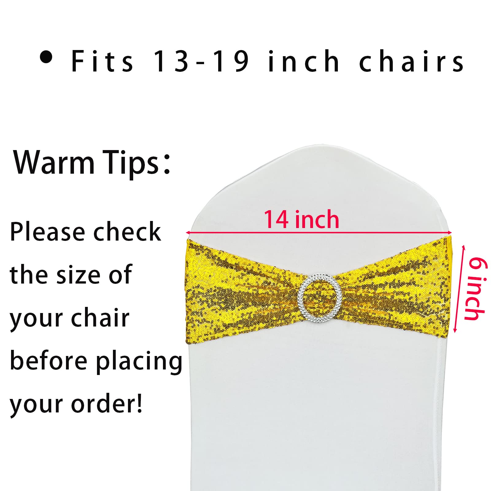 100 Gold Stretch Sequin Chair Sashes - Elegant Spandex Bands for Wedding Decor, Banquet Reception & Party Chair Decorations (Pack of 100) - Perfect for Romantic Events, Bridal Showers & Anniversary Celebrations