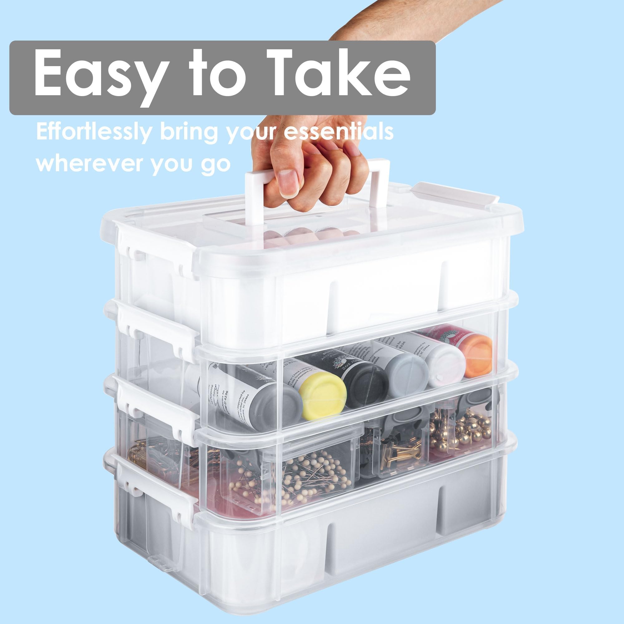 11QT 4-Layer Durable Craft Organizer with 2 Removable Trays - Perfect for Arts & Crafts Supplies, Sewing Tools, Office & Seasonal Decor Storage - Ideal for DIY Projects, Home Organization & Creative Workspaces