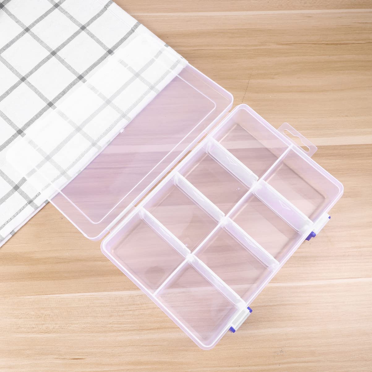 SEWACC 8 Grid Clear Plastic Storage Box with Adjustable Dividers - Portable Organizer for Jewelry, Beads, Earrings & Crafts | Perfect for Home, Office & Travel Organization