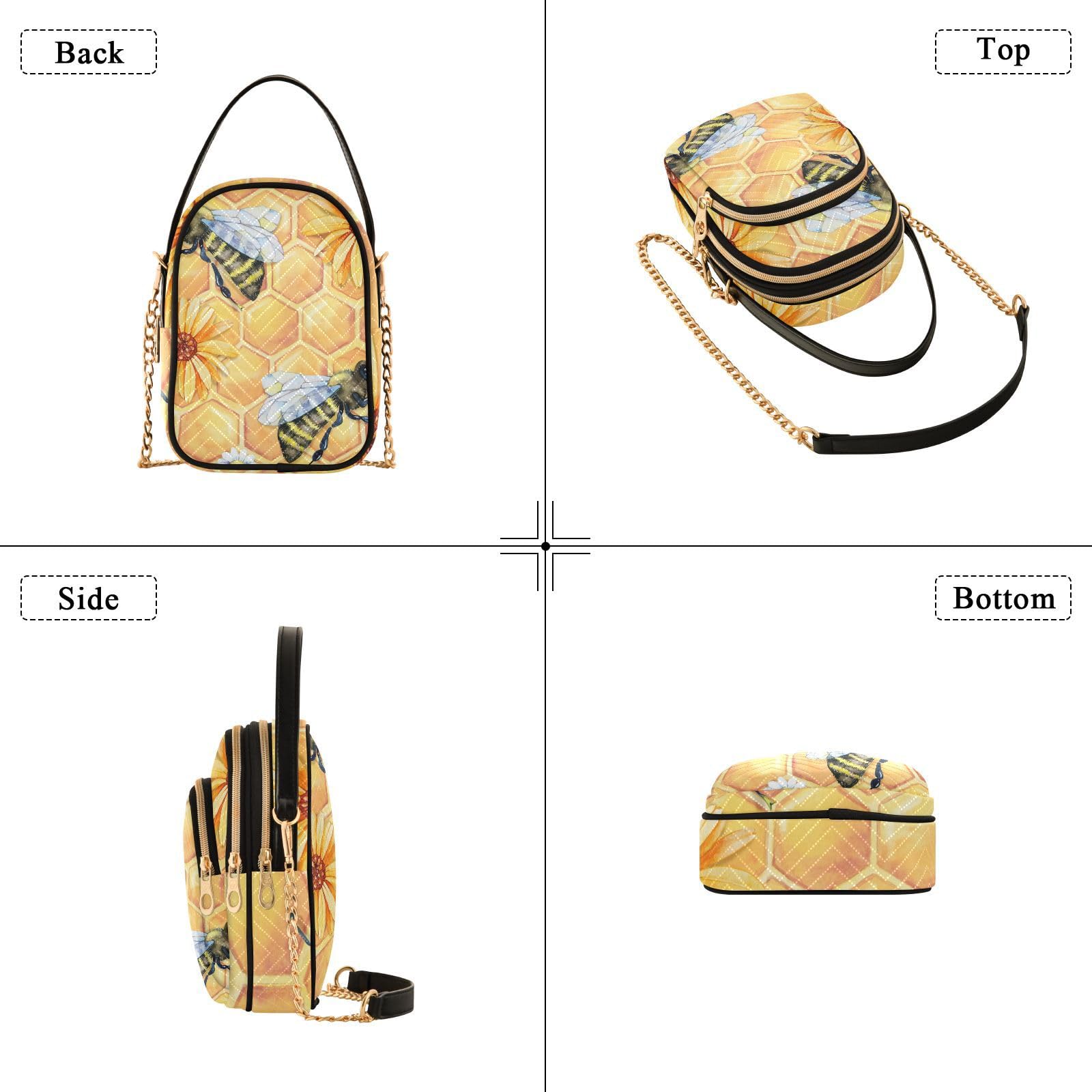Trendy Women's Small Crossbody Bag - Bee Wasp Bumblebee Honey Field Chamomile Design Sling Purse for Travel & Daily Use | Fashionable Satchel Handbag for Women