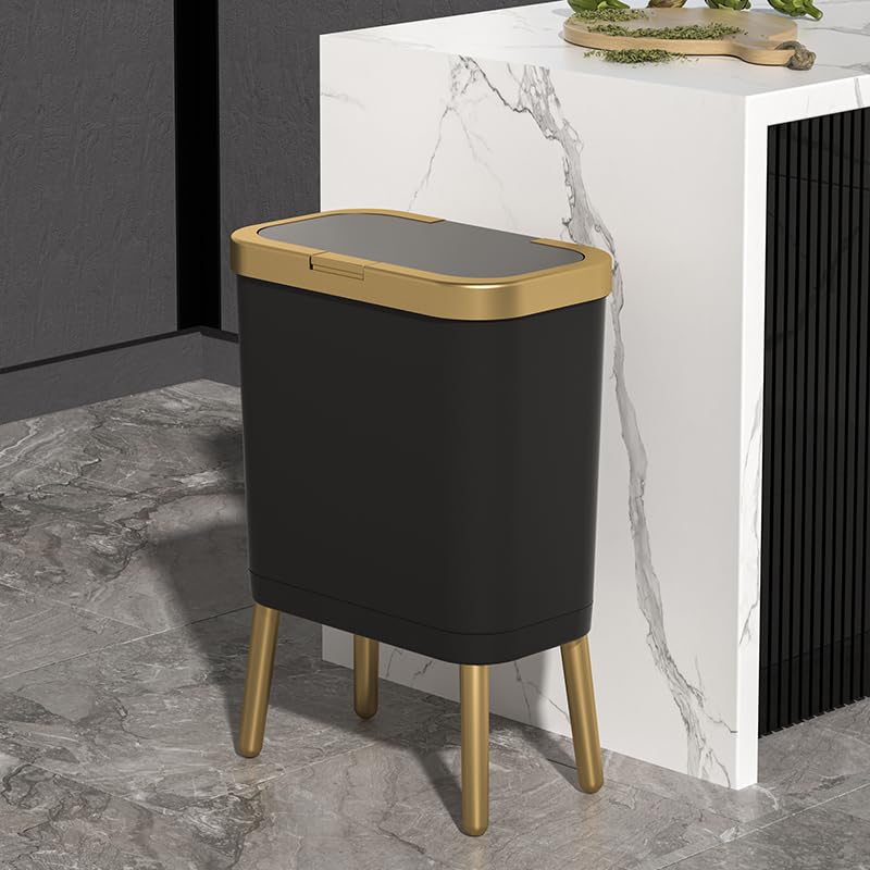 Procade 2-Pack 4 Gallon Office Trash Can with Lid - Push Button Bathroom Garbage Bin, Narrow Waste Basket for Bedroom, Kitchen & Toilet (Black) - Perfect for Small Spaces & Home Organization