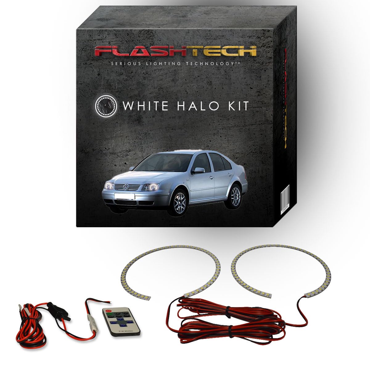 Brightest White LED Halo Ring Headlight Kit with Wireless Remote for 1999-2004 Volkswagen Jetta - Xenon HID Style Lighting for Enhanced Visibility & Night Driving Safety