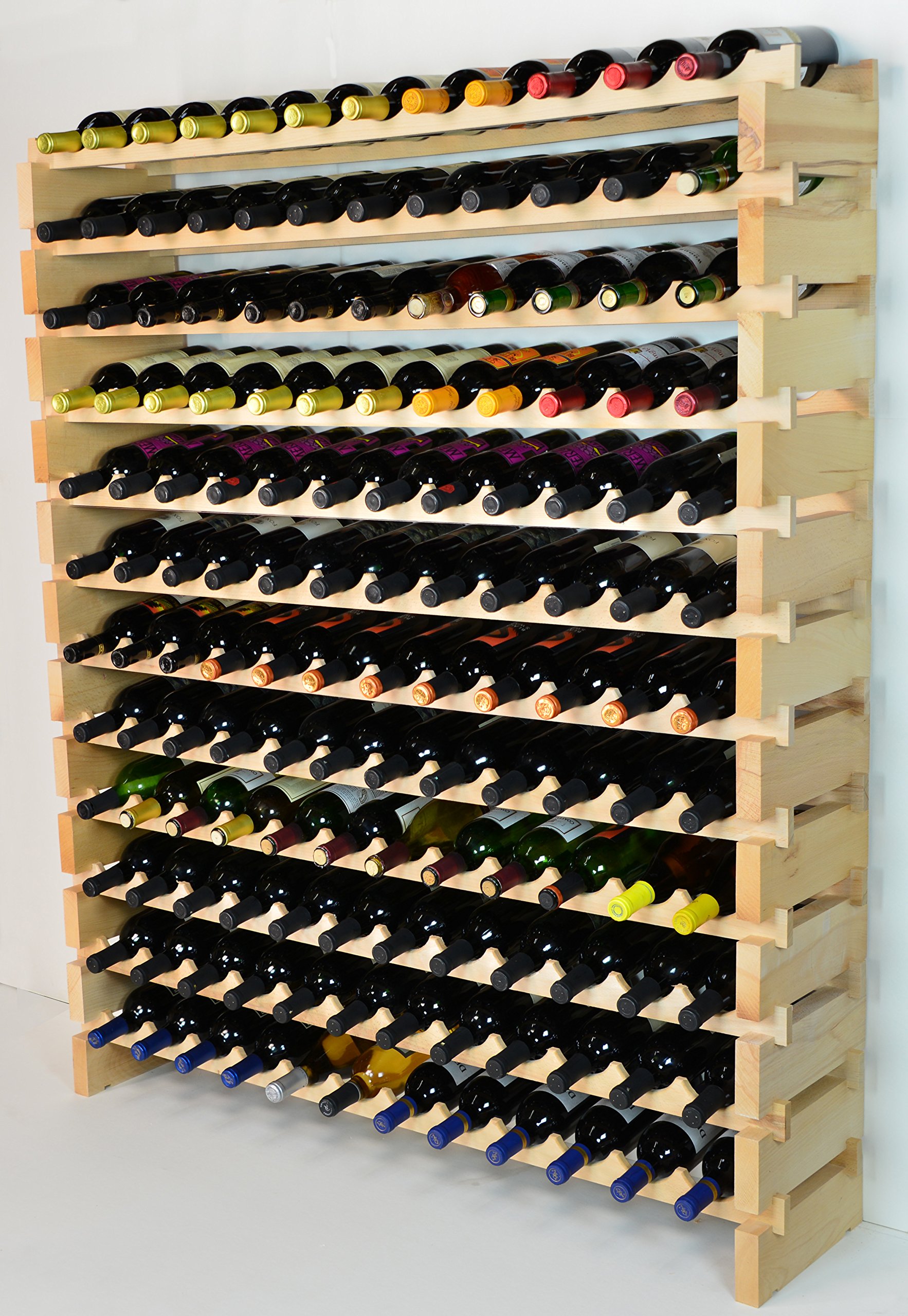 Premium Modular Wine Rack - Expandable 48 to 144 Bottle Capacity (12 Rows x 12 Bottles) - Solid Beechwood Construction - Space-Saving Storage Solution for Home Cellars, Restaurants & Wine Bars