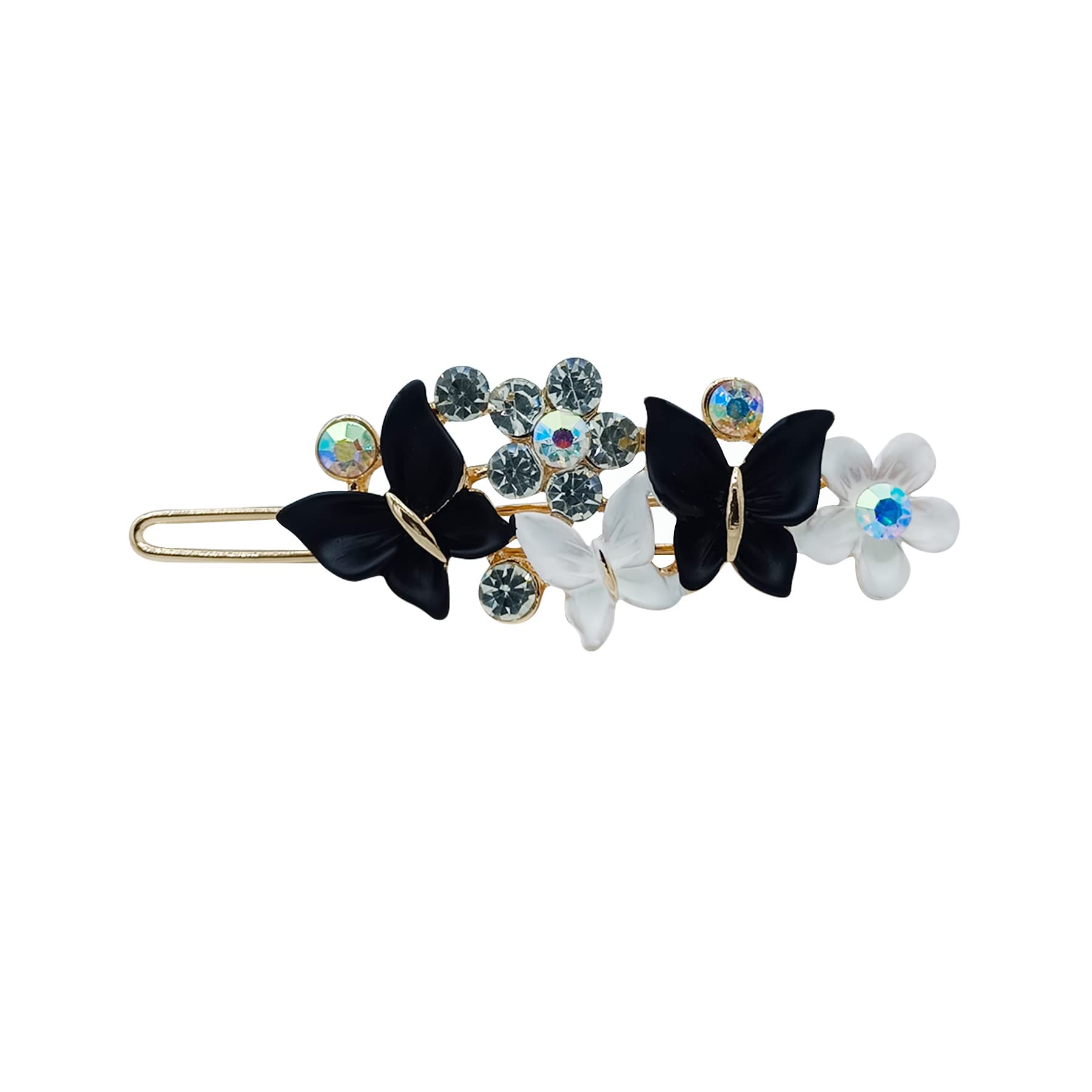 Sparkly Rhinestone Butterfly Flower Hair Clips for Women & Girls - Elegant Metal Hairpins for Styling & Party Accessories (White & Black) - Perfect for Weddings, Prom, Parties & Daily Wear