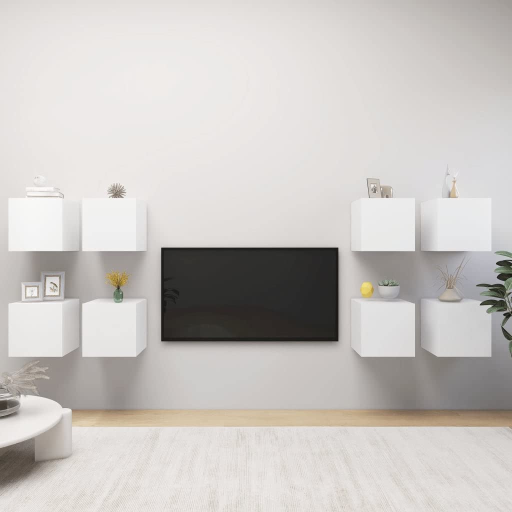 Modern Wall Mounted TV Stand with Storage - 8-Piece White Entertainment Center (12