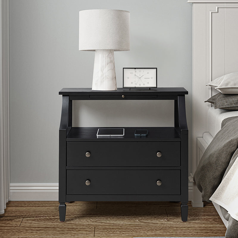 Grace 2-Drawer Nightstand with USB Charging Ports & Power Outlets - Modern Bedside Table for Bedroom, Living Room & Office Use
