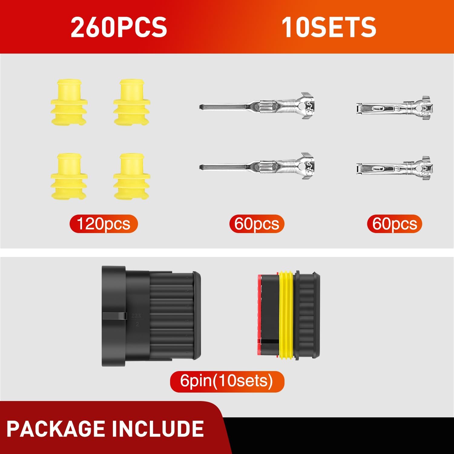 260PCS 6 Pin Electrical Connector Plug Kit - Male & Female Terminal Wire Connectors for Automotive, Home Appliances & DIY Electronics Projects