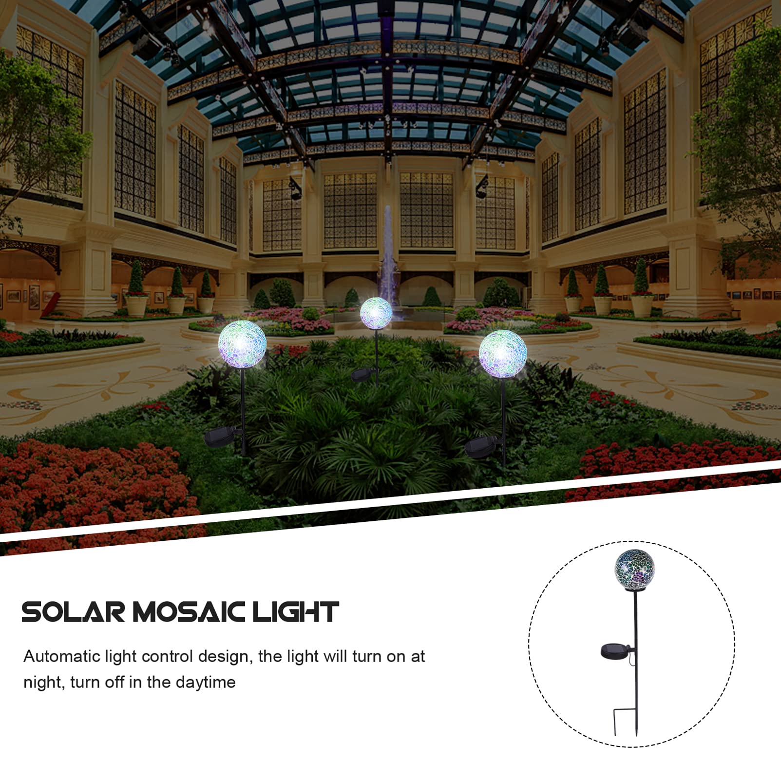 Uonlytech Solar Mosaic Glass Ball Light - Waterproof Outdoor Decorative Lamp for Garden, Lawn & Patio | Solar Powered Landscape Lighting for Pathways, Yards & Outdoor Decor