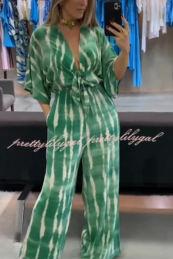 Stylish Striped Print V-Neck Lace-Up Wide Leg Jumpsuit for Women | Casual Summer Outfit | Perfect for Beach, Vacation & Date Night