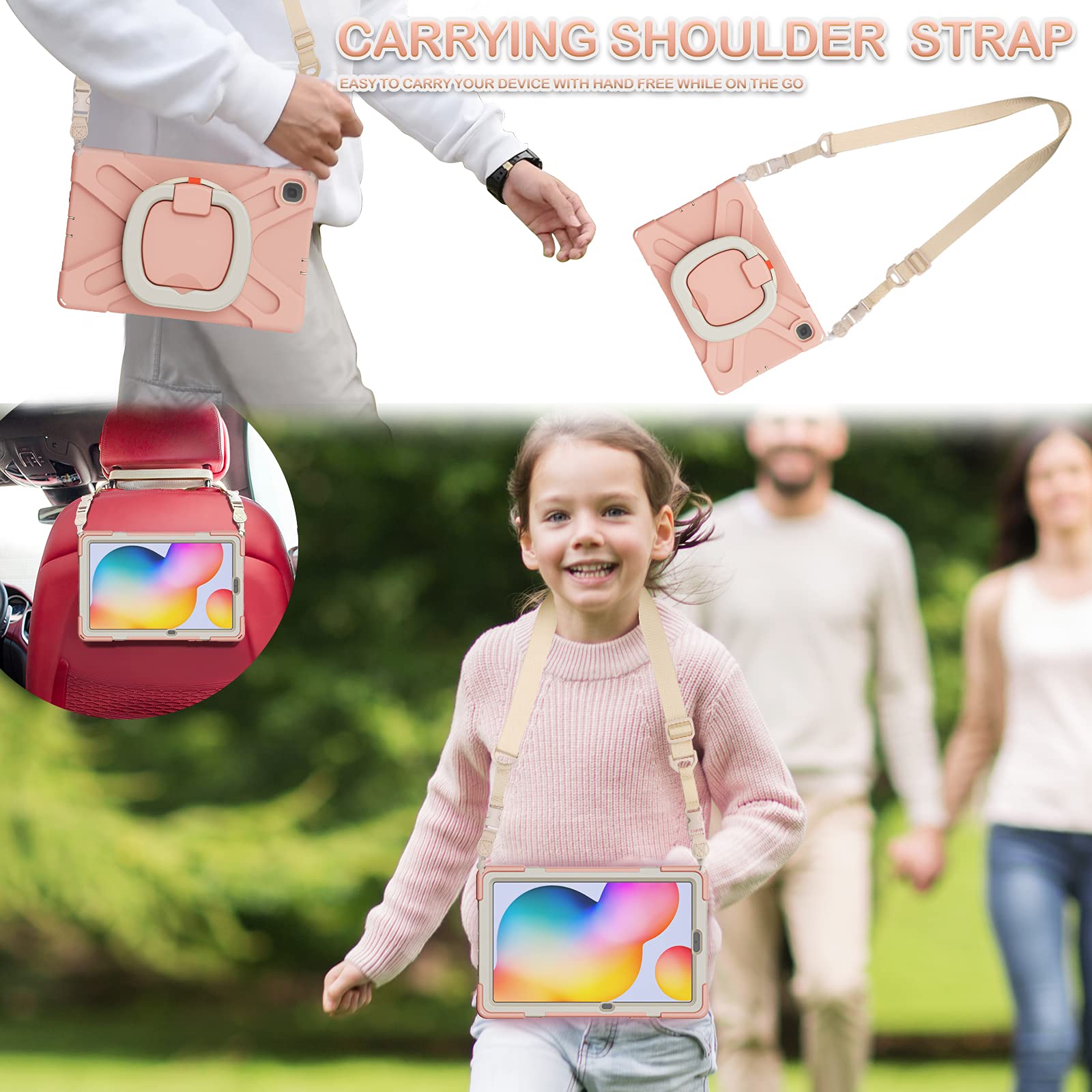 BATYUE Samsung Galaxy Tab S6 Lite 10.4 Inch Case (2022/2020 Model SM-P610/P613/P615/P619) - Shockproof Protective Cover with Pencil Holder & 360° Swivel Stand - Rose Gold - Perfect for Kids, Students & Travel Use