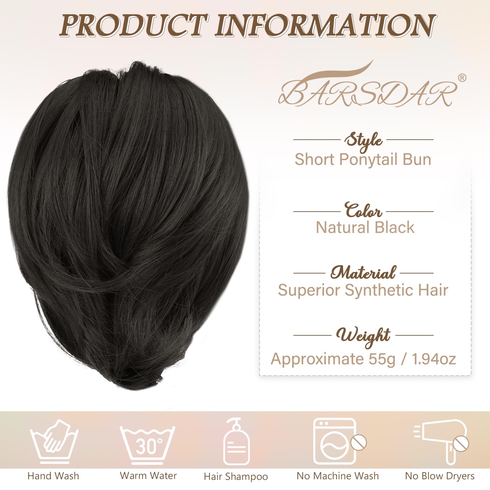Straight Hair Bun Ponytail Extension - Elastic Scrunchie Hair Tie for Women | Perfect for Workout, Office & Everyday Hairstyles