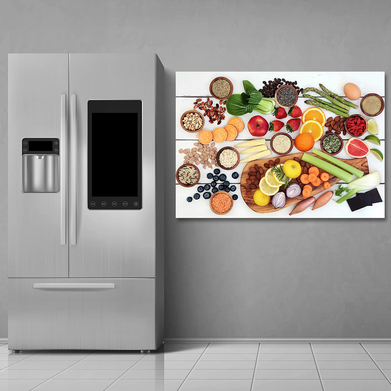 Modern Spices Vegetables Fruits Wall Art - 32x48 Inches Kitchen & Dining Room Decor | Perfect for Farmhouse, Rustic & Contemporary Home Decor