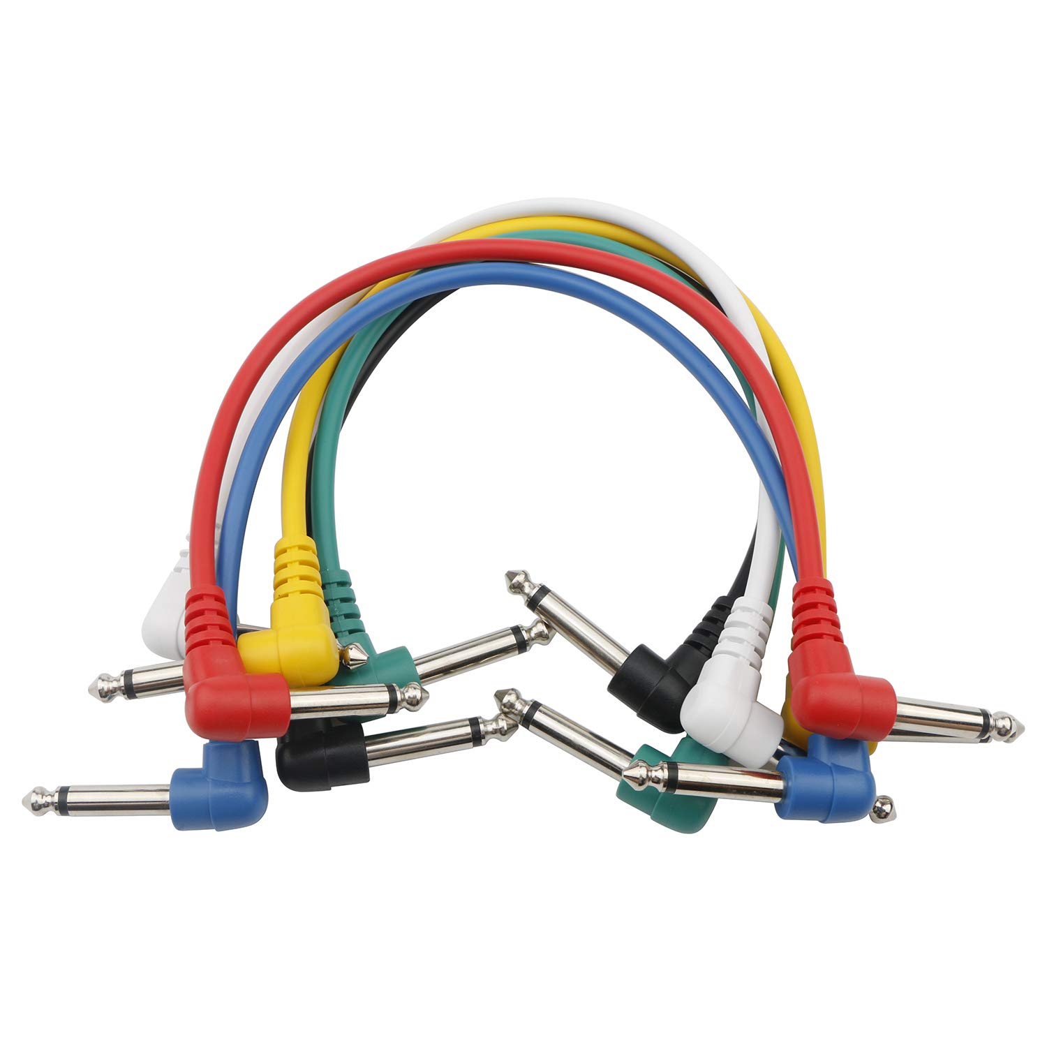 JIUWU 6.35mm Anti-Noise Guitar Patch Cables - 6 Pack Short Instrument Cables for Guitar Pedals, Effects, Amps & Audio Equipment - Perfect for Live Performances, Studio Recording & Home Practice