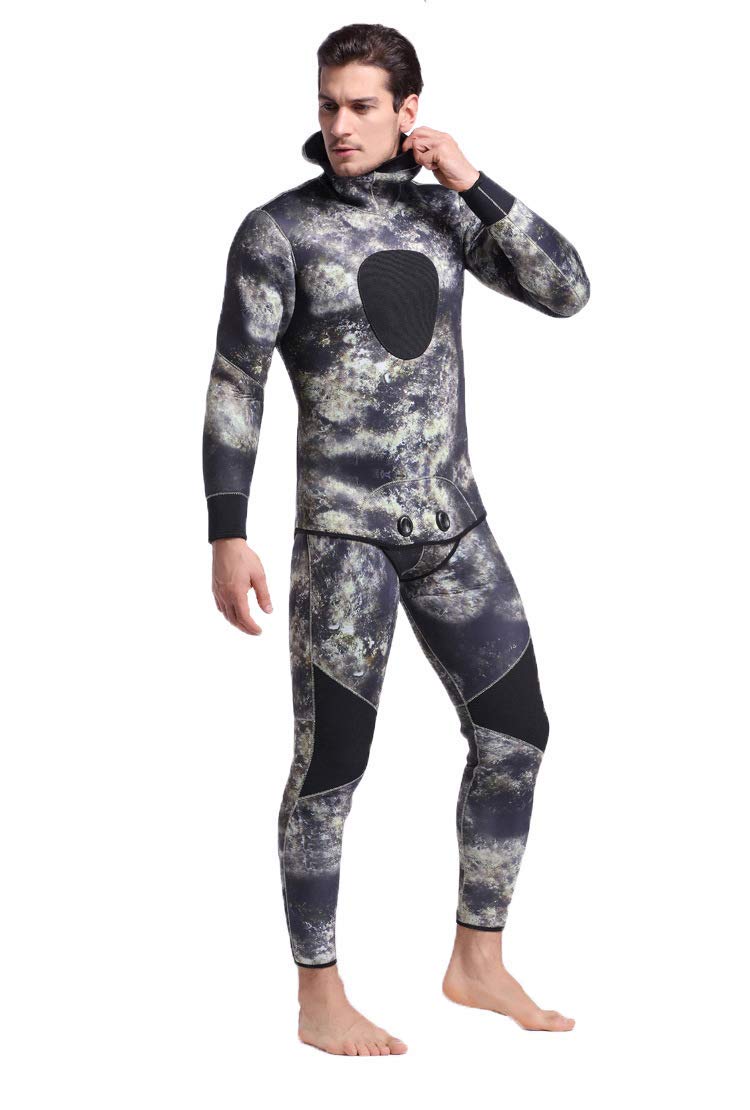 Premium 5mm Camouflage Neoprene Wetsuit for Men - Spearfishing, Scuba Diving & Snorkeling Gear - Comfortable & Durable Hooded Diving Suit for Underwater Adventures