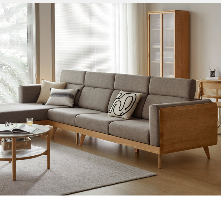 Oak & Ash Solid Wood Modern Fabric Sofa - Contemporary Living Room Furniture for Comfortable Lounging & Stylish Home Decor