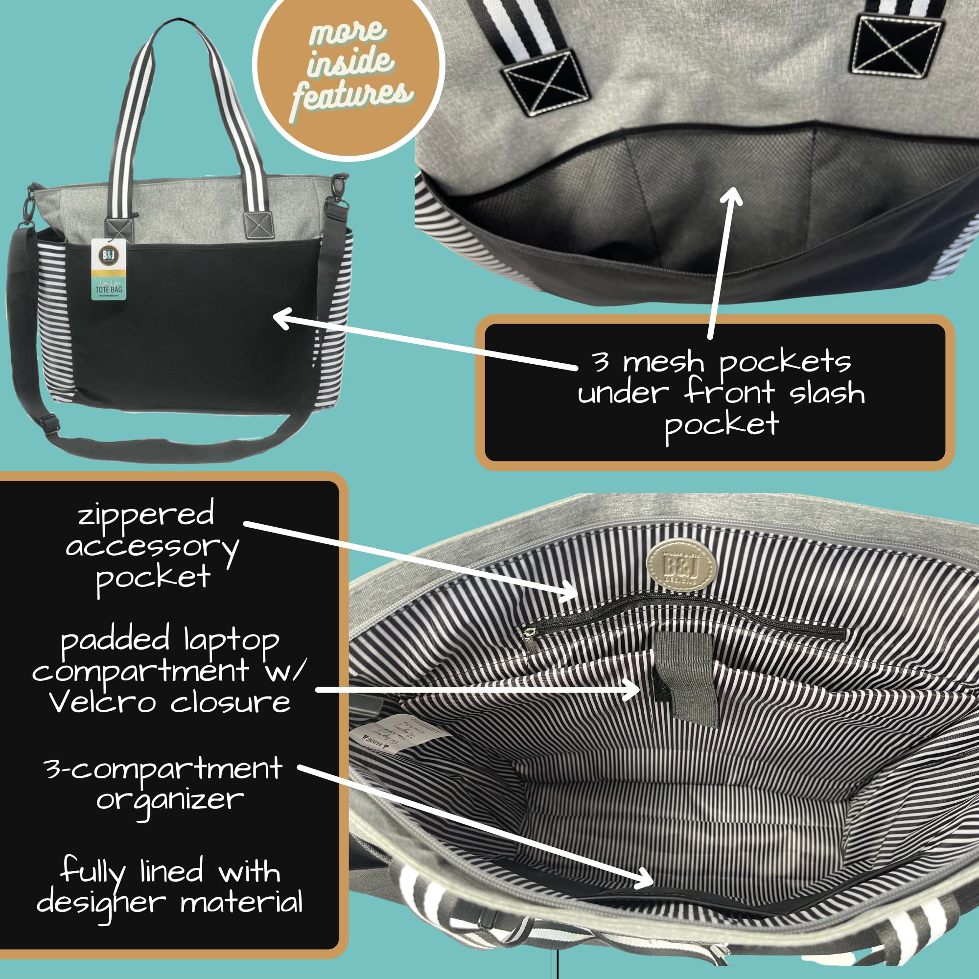 Brooke & Jess Designs Teacher Tote Bag for Women - Durable Work Handbag with Multiple Pockets, Perfect Teacher Appreciation Gift for Educators, School Supplies & Everyday Use