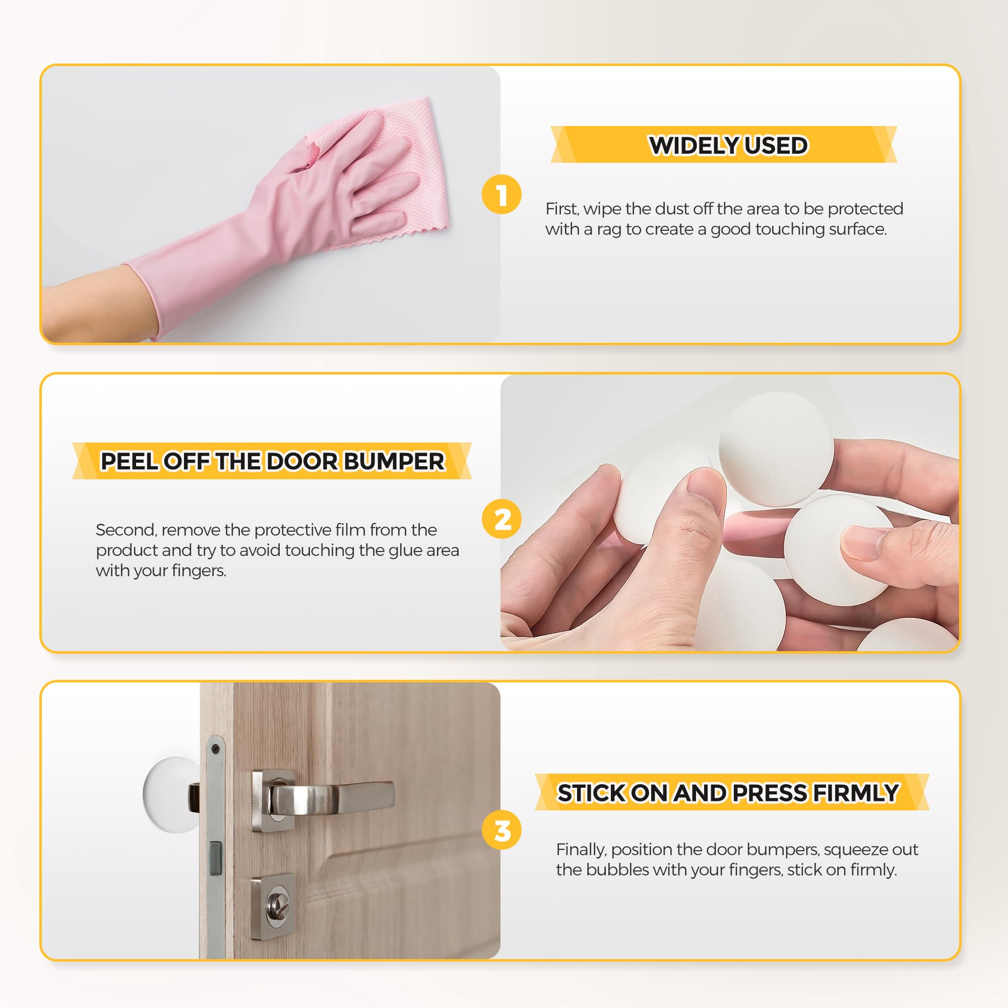 Ravinte Heavy Duty Door Stopper and Wall Protector - 12pcs White Door Bumpers with Strong Adhesive for Kitchen Cabinets, Bedroom, Office - Prevent Scratches and Damage from Door Knobs