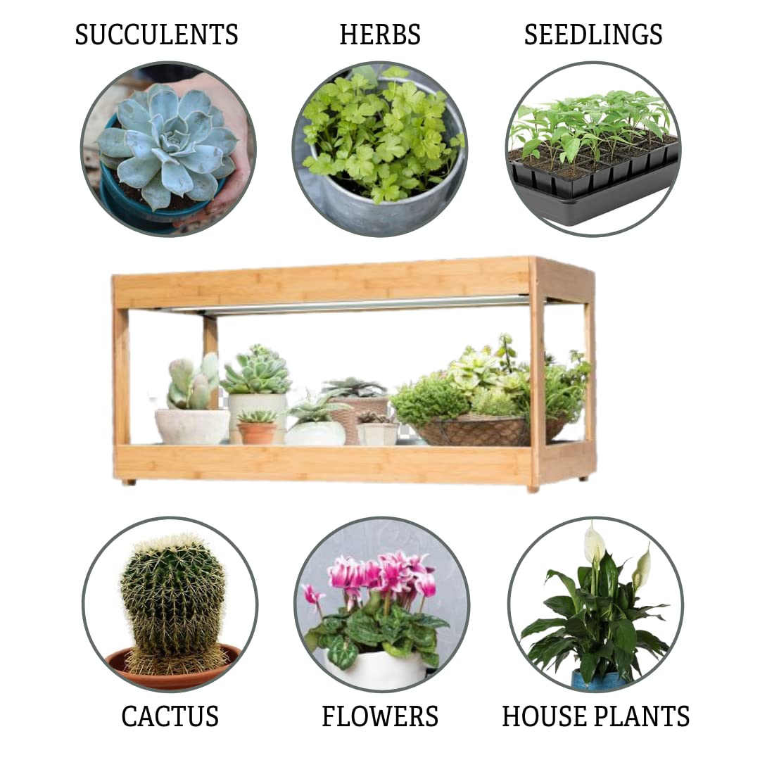 Bamboo LED Grow Light Stand for Indoor Plants - 38.25