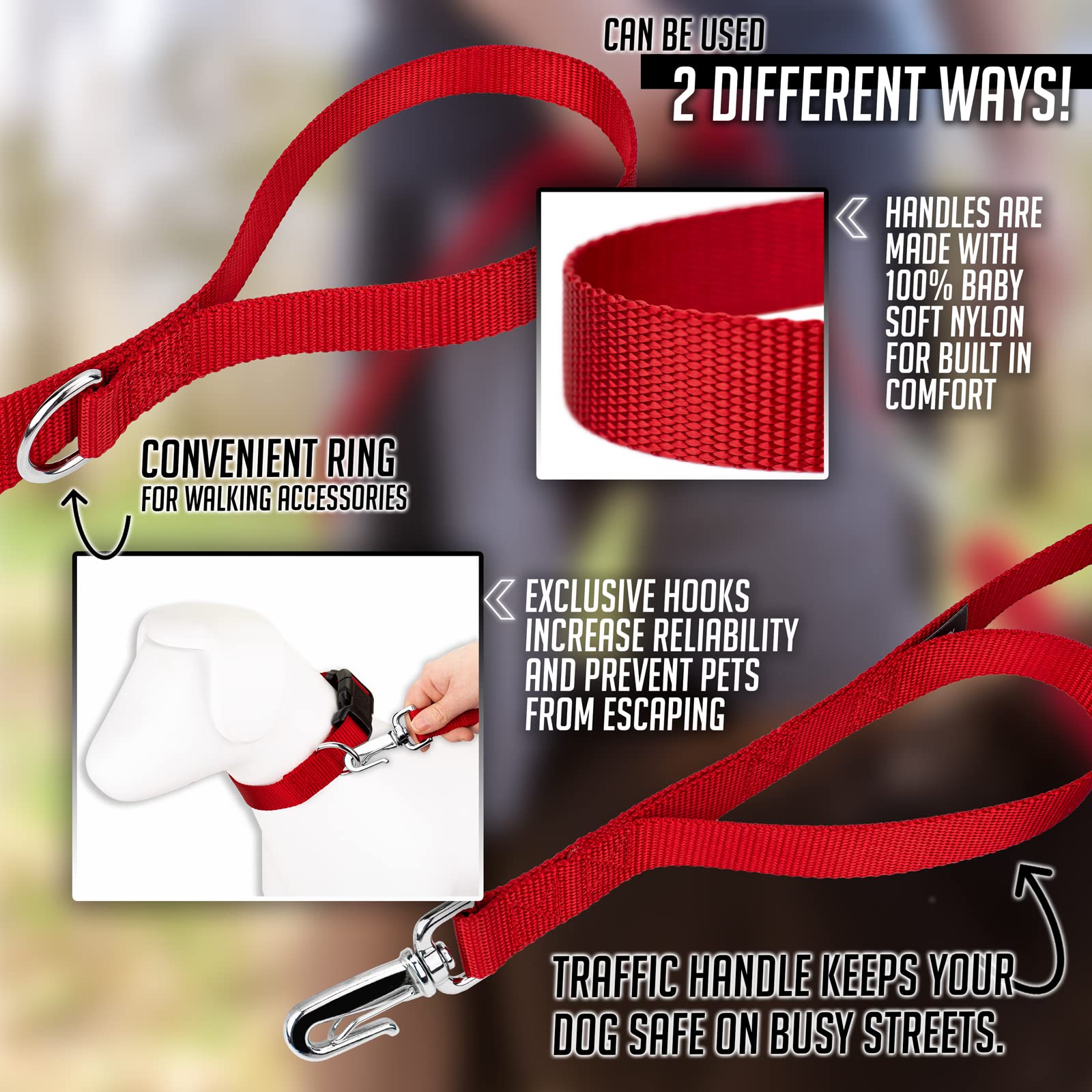 Premium 6-Foot Nylon Dog Leash with Traffic Handle & Secure Snap - 30+ Color Options (1