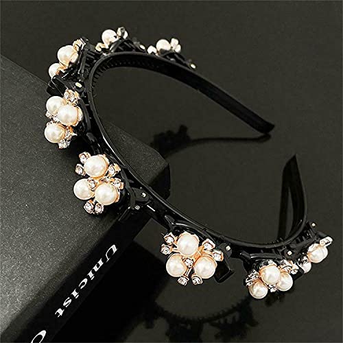 Pearl Rhinestone Double Layer Hair Headbands for Women - Elegant Twist Plait Hairpins with Clips, Hollow Design Hair Accessories for Girls, Perfect for Weddings, Parties and Daily Fashion Styling