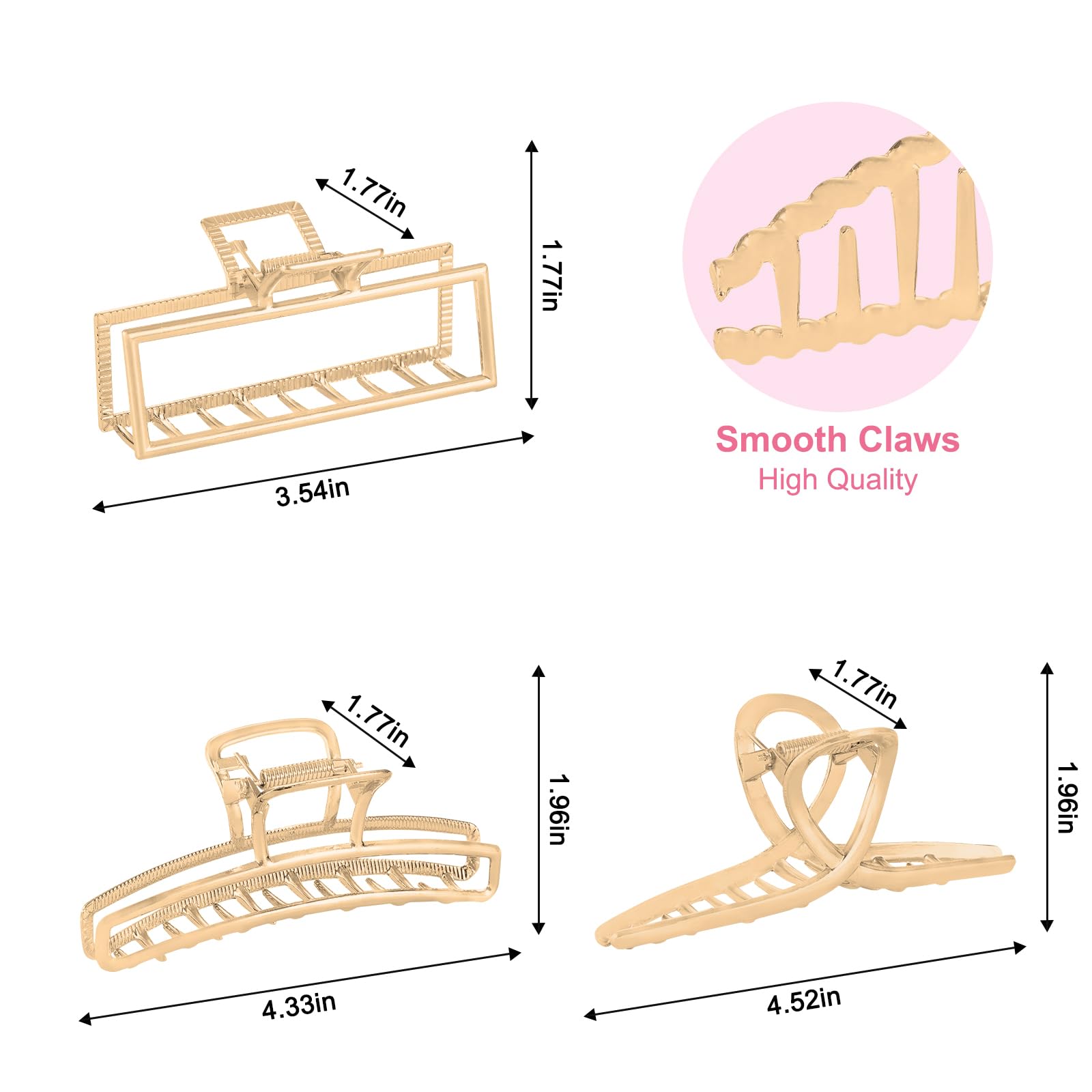 LUKACY 6 Pack Large Metal Hair Claw Clips - 4 Inch Gold Hair Clips for Women, Strong Hold Hair Clamps for Thin & Thick Hair, Fashion Hair Accessories | Perfect for Updos, Ponytails & Everyday Styling