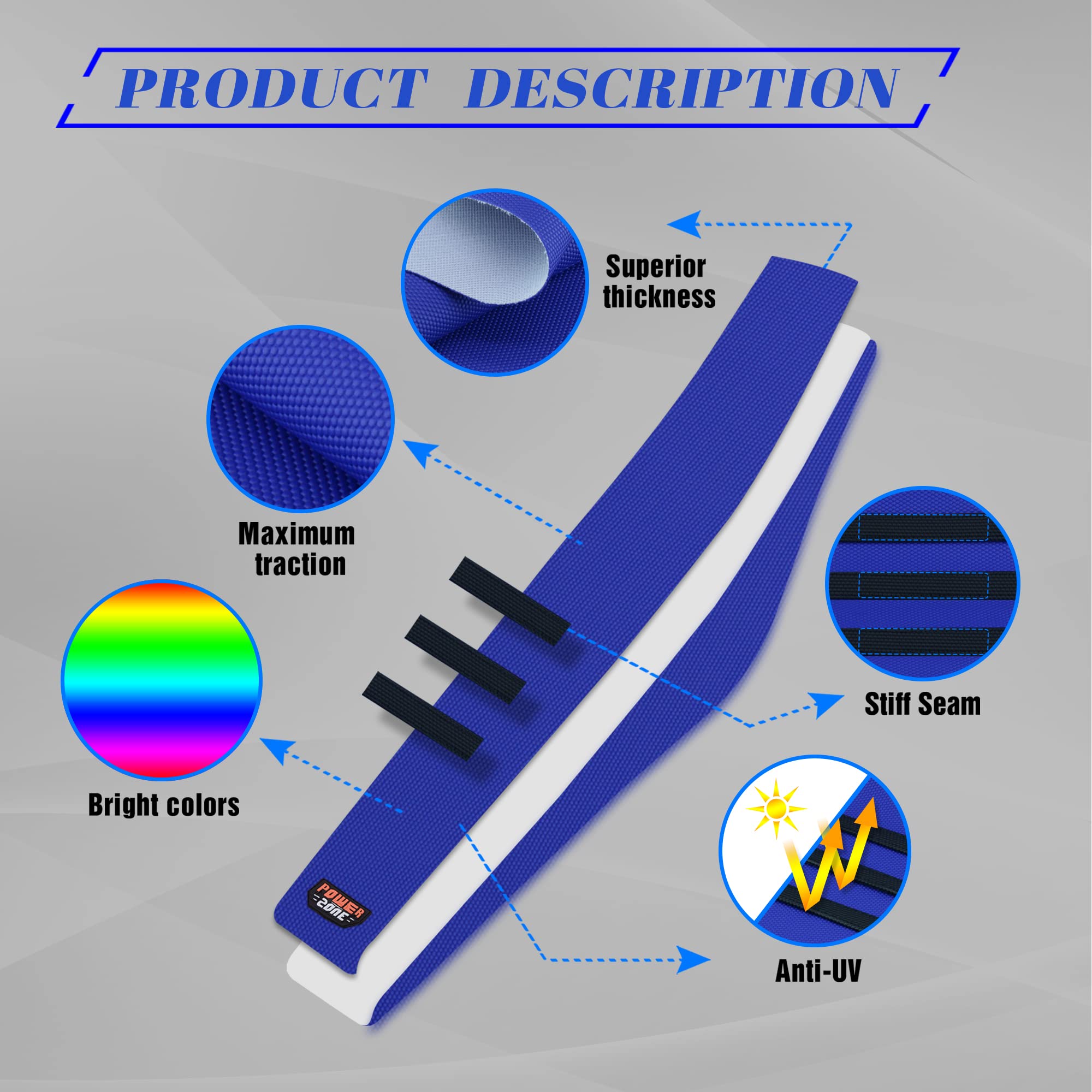 Non-Slip Dirt Bike Seat Cover - Universal Motorcycle Gripper for Motocross & Enduro - Blue & Black Design for Enhanced Riding Comfort & Control - Perfect for Off-Road Trails & Racing
