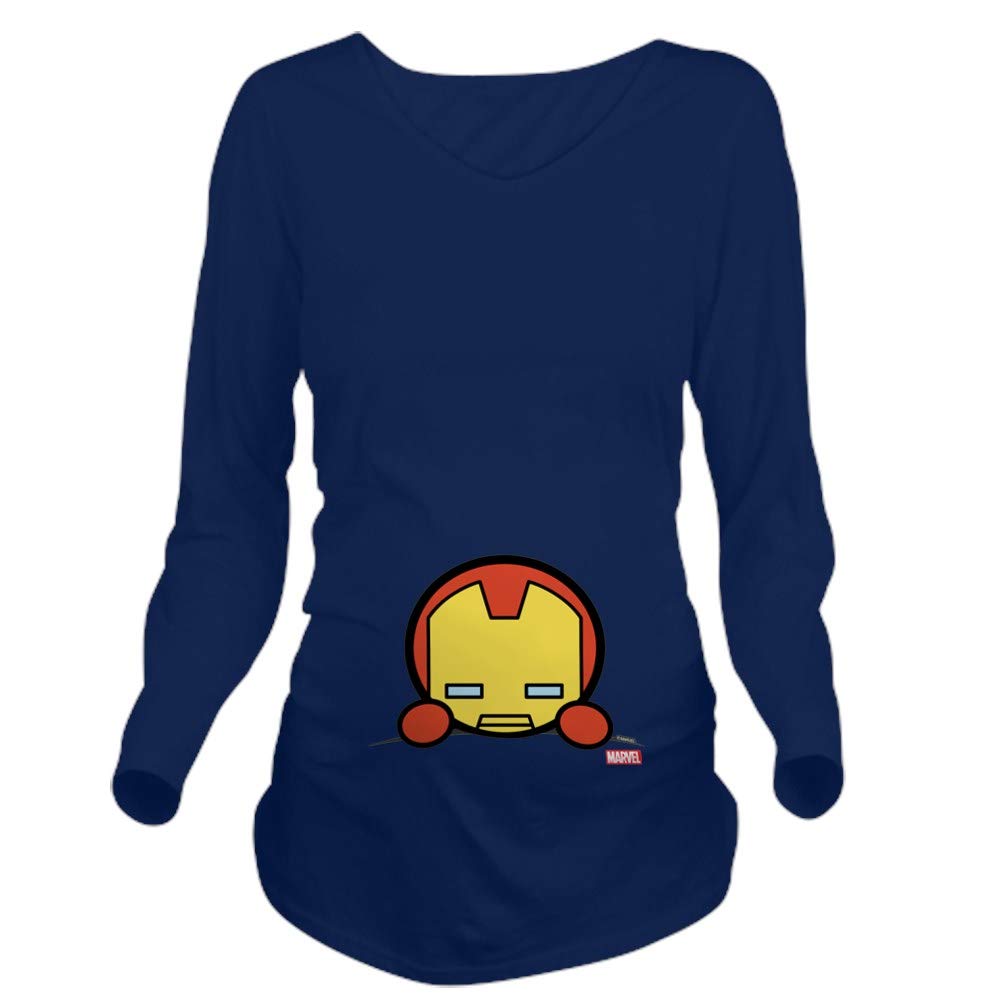 Iron Man Peeking Long Sleeve Maternity T-Shirt | Marvel Superhero Pregnancy Tee | Comfortable & Stylish Maternity Wear for Superhero Moms