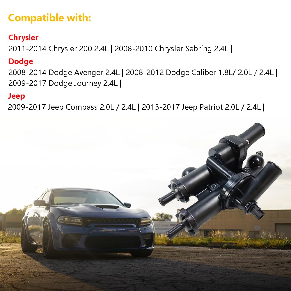 Thermostat Housing Assembly Kit with Sensor - Compatible with Chrysler 200 Sebring, Dodge Avenger Caliber Journey, Jeep Compass Patriot - OE# 68003582AB 902-319 4884571AB 55111016AD - Perfect for Engine Cooling System Repair & Maintenance