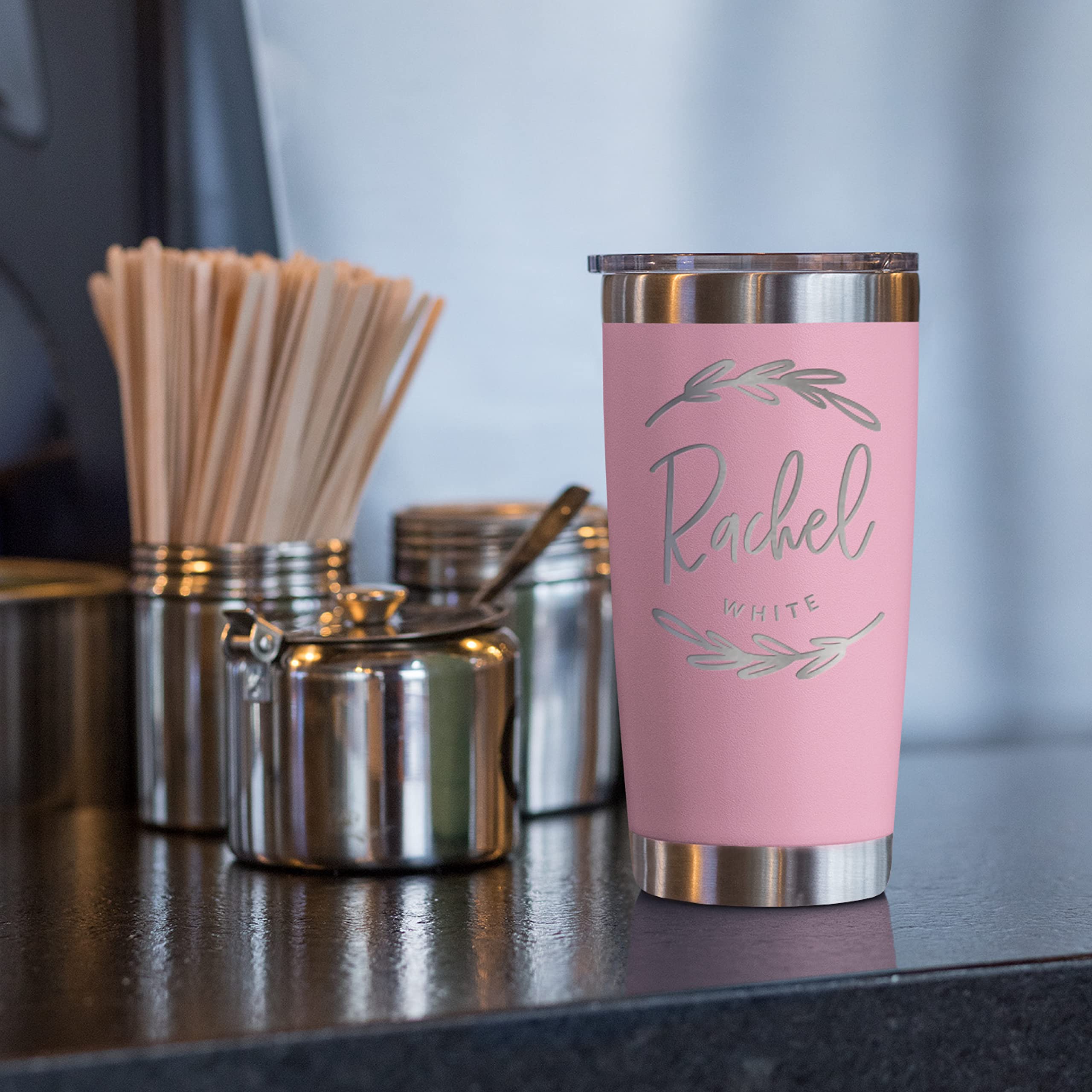 Personalized Stainless Steel 20 oz Tumbler with Lid - 13 Stylish Designs | Double Walled Insulated Coffee Cup for Hot & Cold Drinks | Custom Travel Mug for Work, Gym & Fitness - Rose Gold | Perfect for Office, Outdoor Adventures & Daily Hydration