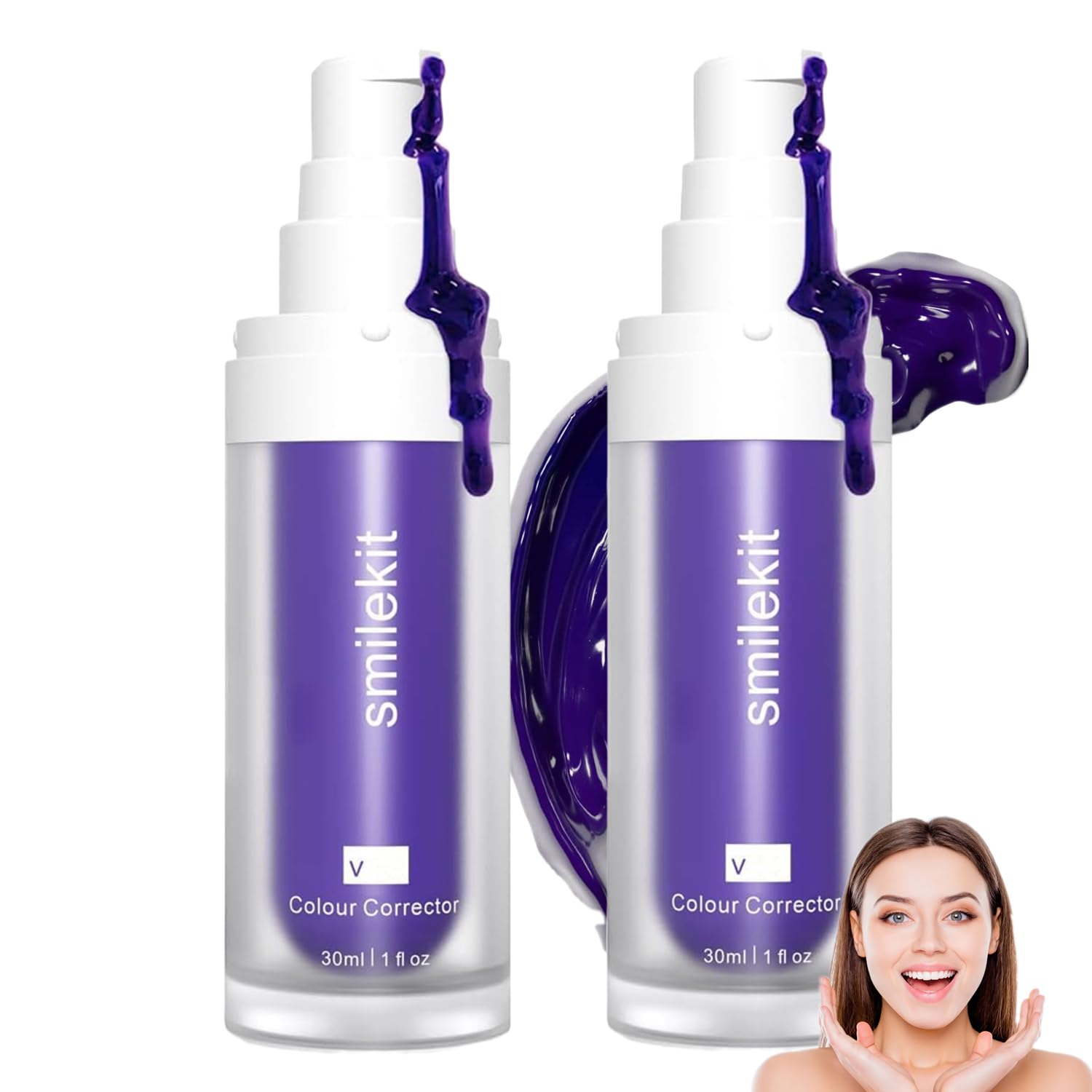 **Smilekit V34 Purple Color Corrector Toothpaste - Whitening Toothpaste for Yellow Teeth, Freshens Breath & Improves Oral Hygiene (2 Pack) - Perfect for Daily Use & Brightening Smile**