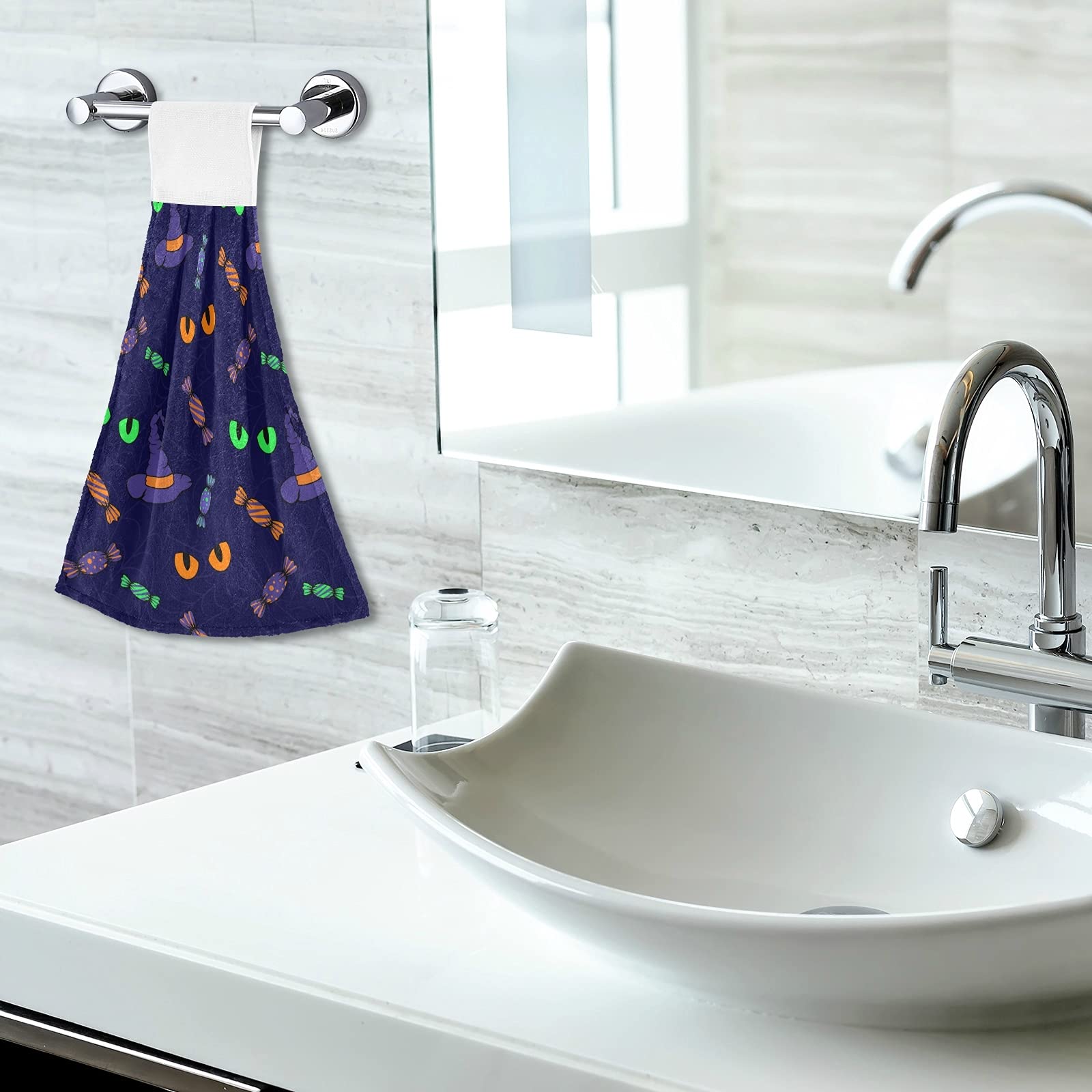 Halloween Cat Print Kitchen Hand Towels - 2 Pack Fast Drying, Absorbent & Soft Hanging Towels for Kitchen, Bathroom & Party Decor - Perfect for Halloween, Thanksgiving & Christmas Home Decor
