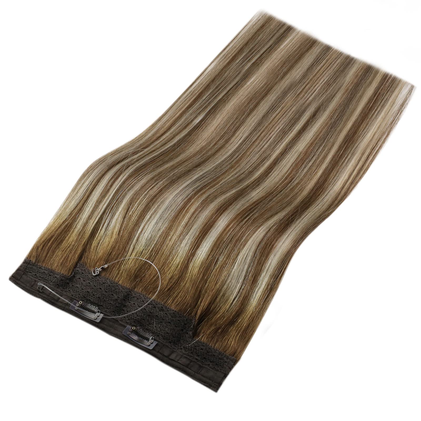 Sunny Hair Extensions 18inch Human Hair Clip-in Extensions - Medium Brown to Platinum Blonde Ombre, 80g Remy Hair for Full Head Coverage | Perfect for Parties, Weddings & Daily Styling