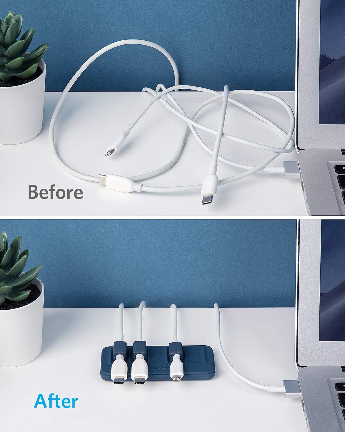Anker 6ft Premium Nylon Braided Lightning Cable (2-Pack) & Magnetic Cable Holder (2-Pack, Blue) - Durable Fast Charging iPhone Charger for Home, Office, Car, Travel