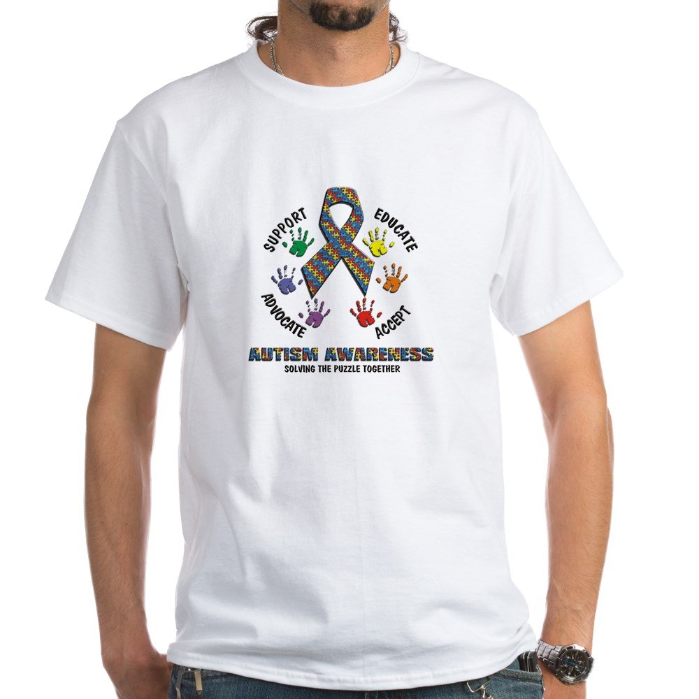 Autism Awareness White Cotton T-Shirt for Men & Women - Comfortable Unisex Tee for Support, Fundraisers & Awareness Events
