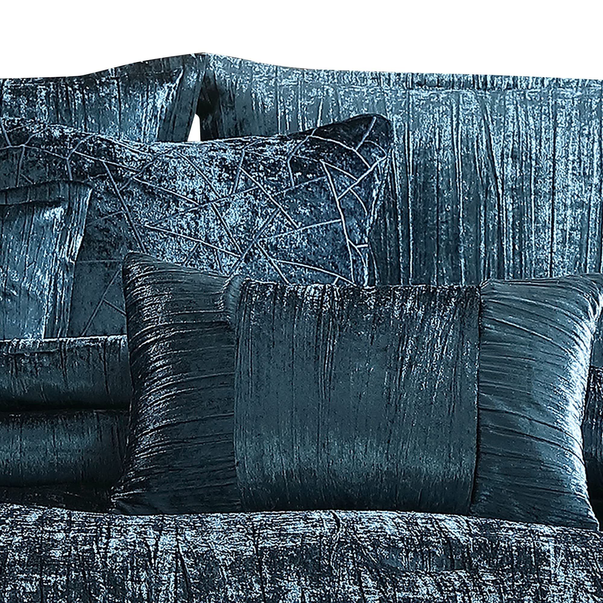Benjara 7-Piece King Comforter Set - Shimmering Blue Luxury Bedding for Master Bedroom | Soft & Elegant Bedspread for Hotel-Style Comfort