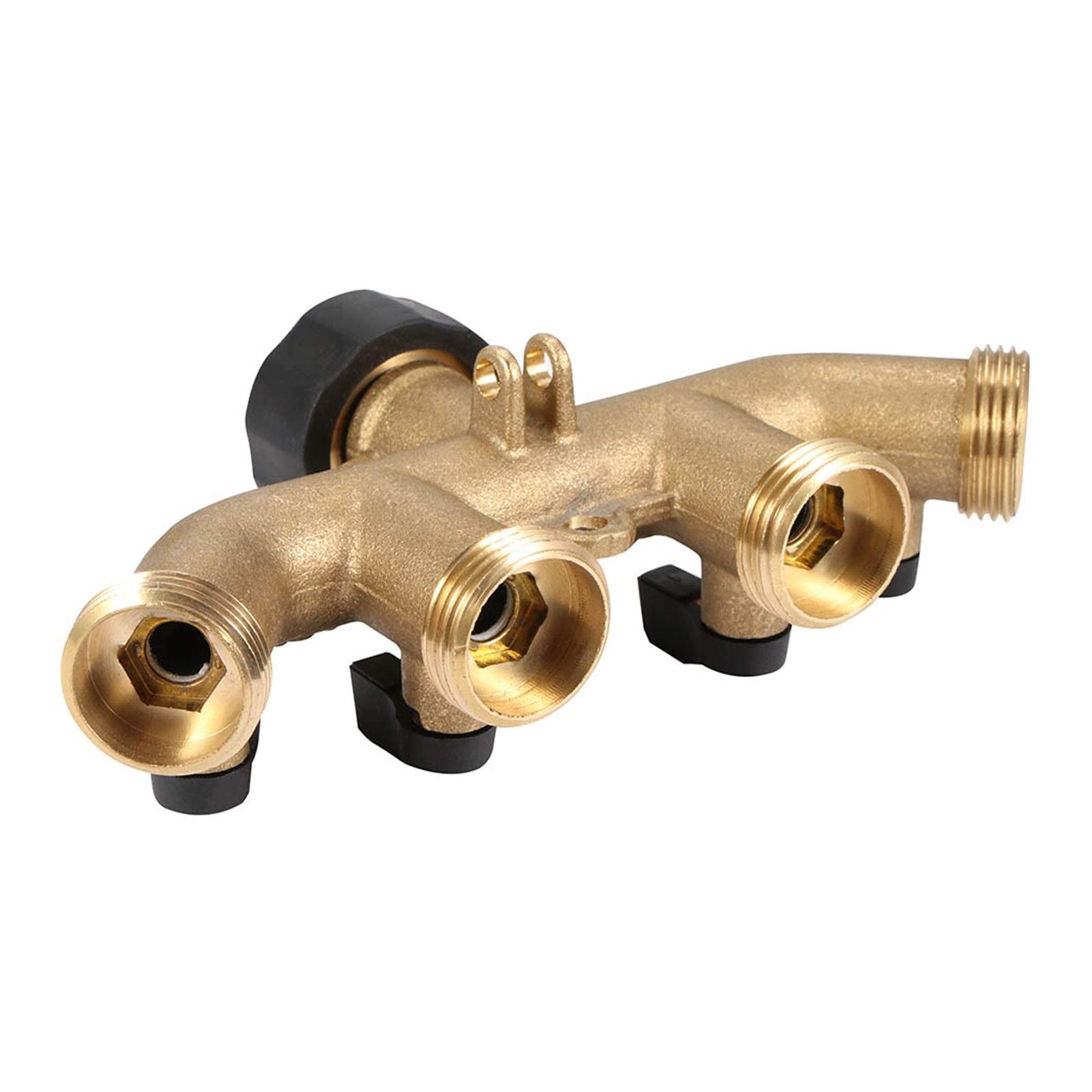 3/4 Inch 4-Way Brass Hose Pipe Splitter Nozzle Switcher Tap Connector - Heavy Duty Garden Irrigation Fittings, Water Flow Control for Lawn Sprinkler System & Outdoor Faucet Repair