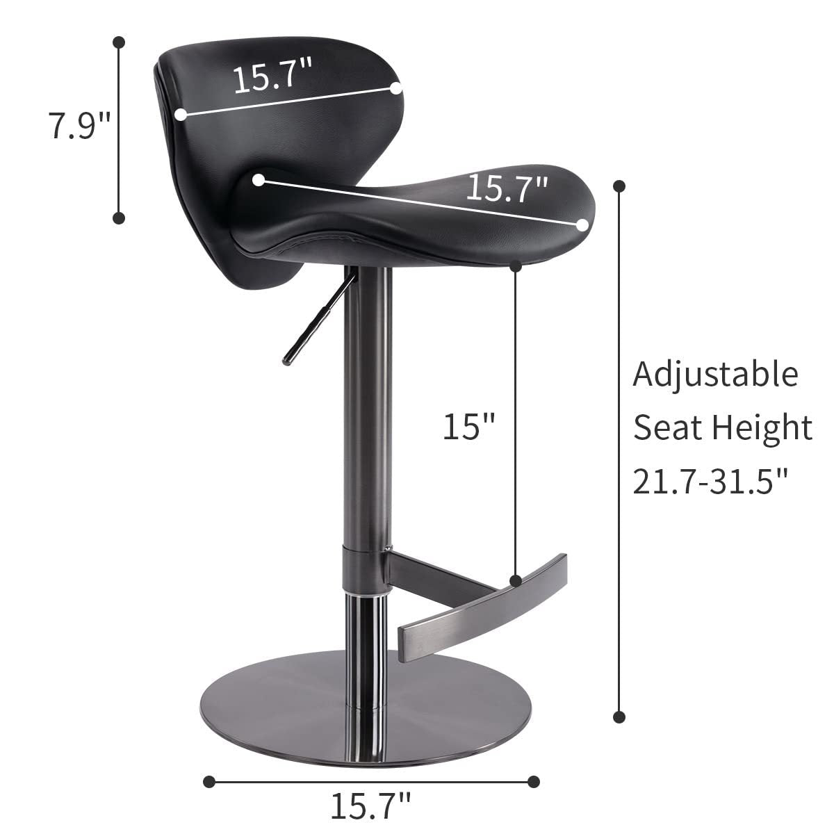 Black Titanium Stainless Steel Swivel Bar Stools - Adjustable Height Counter Stool for Kitchen Island, Breakfast Bar & Dining Room - Modern Bar Height Stool for Home, Restaurant & Cafe (1-Pack)