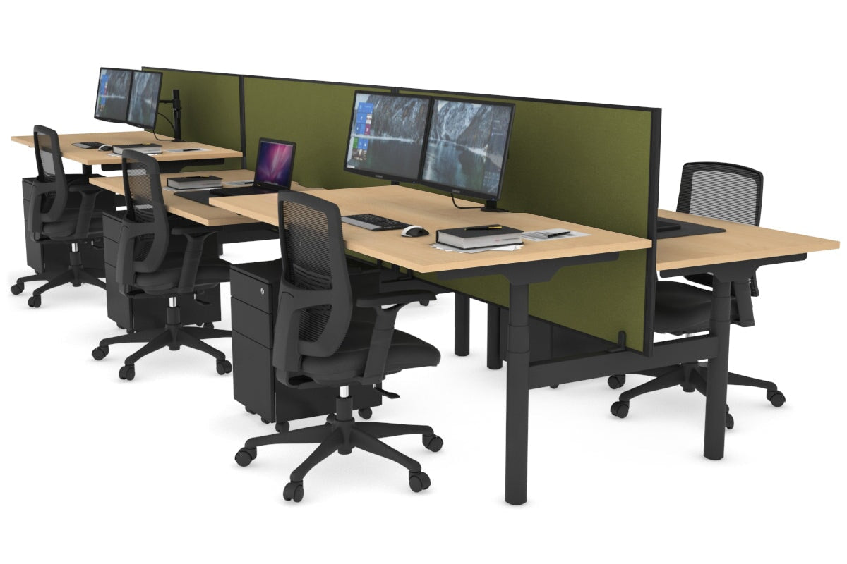Flexi Premium Height Adjustable 6-Person H Bench Workstation - Black Frame [1800L x 800W with Cable Management] - Ideal for Office, Coworking Spaces & Home Offices