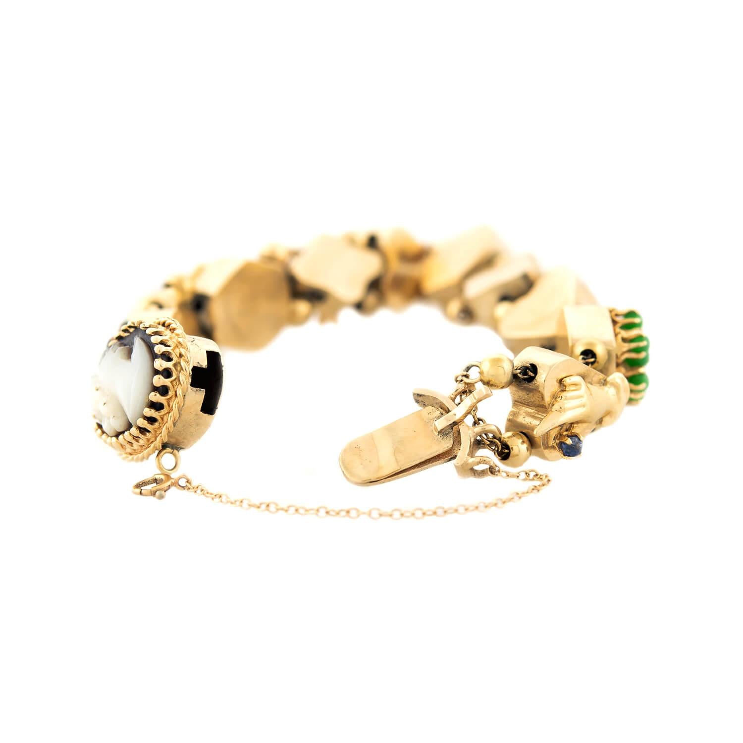 Vintage 14k Gold Multi-Charm Slide Bracelet for Women - Elegant Adjustable Dainty Jewelry Gift for Birthday, Anniversary & Special Occasions